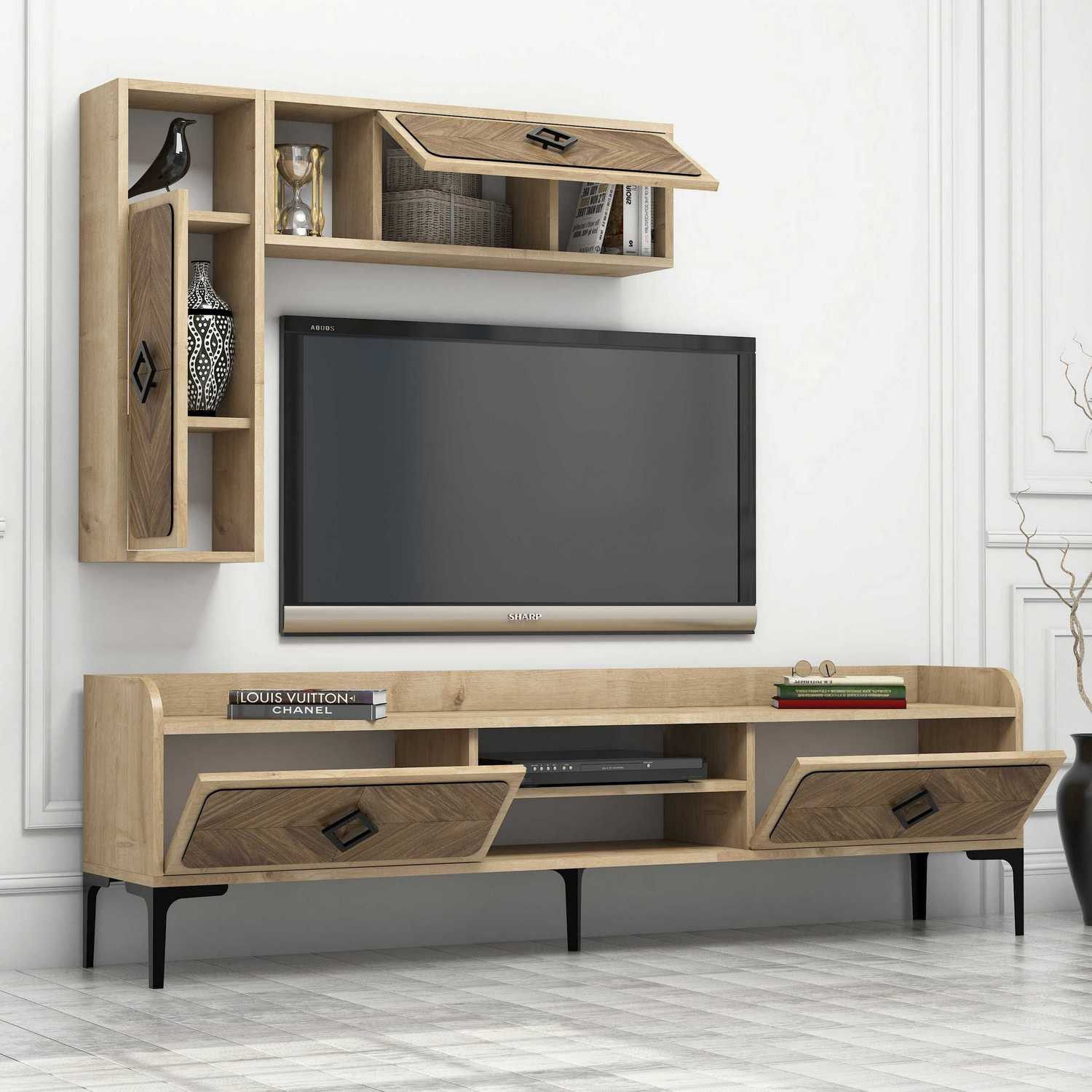 Corp tv, Hanah Home, pal melaminat, stejar, 180x35x52 cm, 845HCT3077