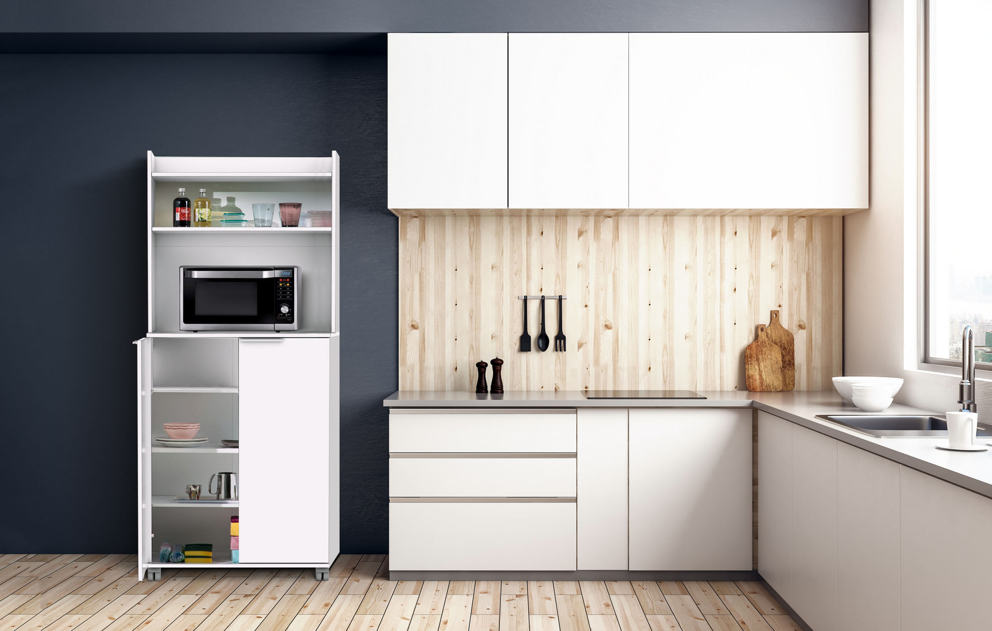 Dulap multifunctional, Hanah Home, panou aglomerat melaminat, alb, 73x36x172 cm — imaginea 4