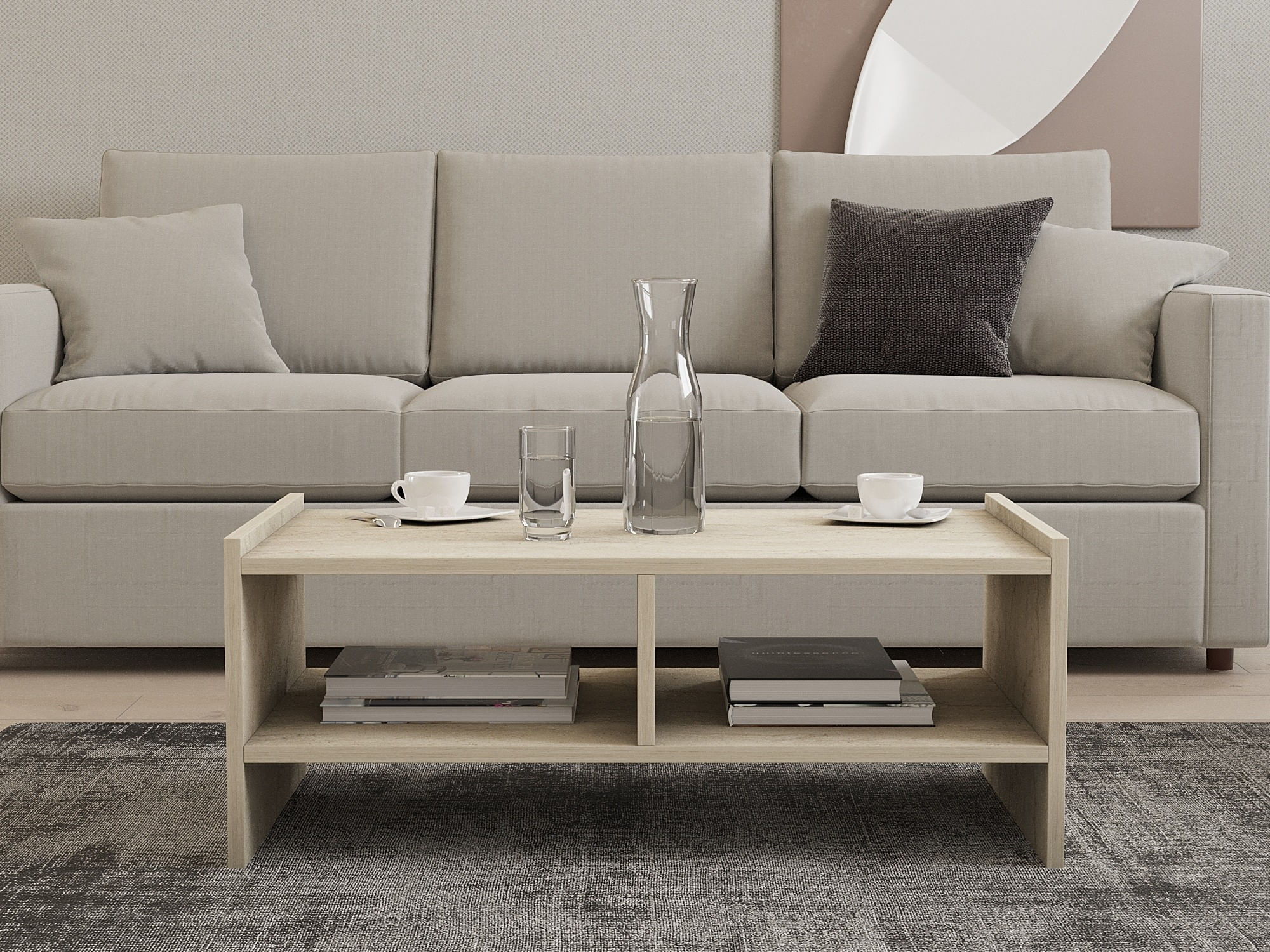 Masuta de cafea, Hanah Home, pal melaminat, travertin, 90x50x35 cm — imaginea 3