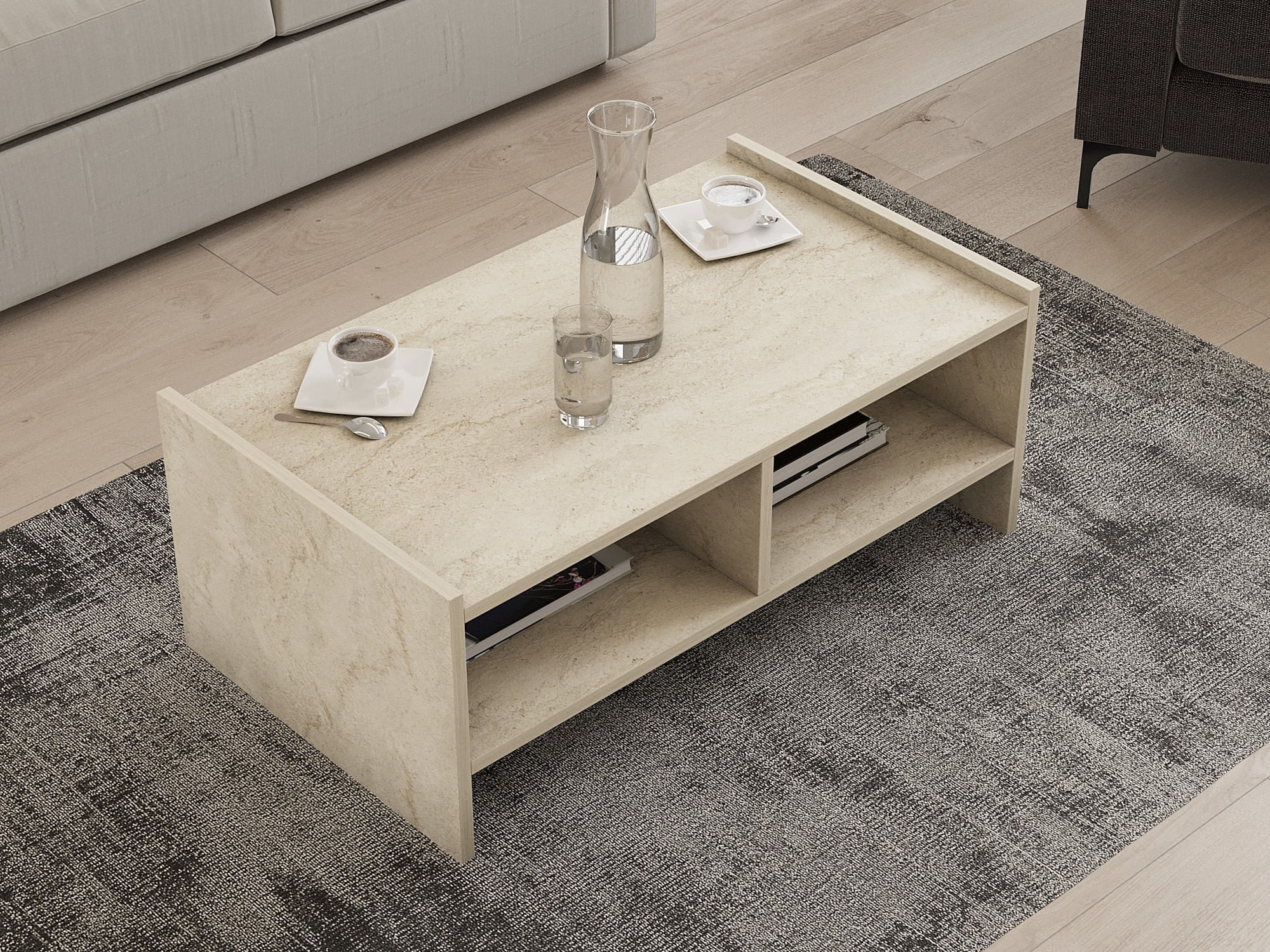 Masuta de cafea, Hanah Home, pal melaminat, travertin, 90x50x35 cm — imaginea 4