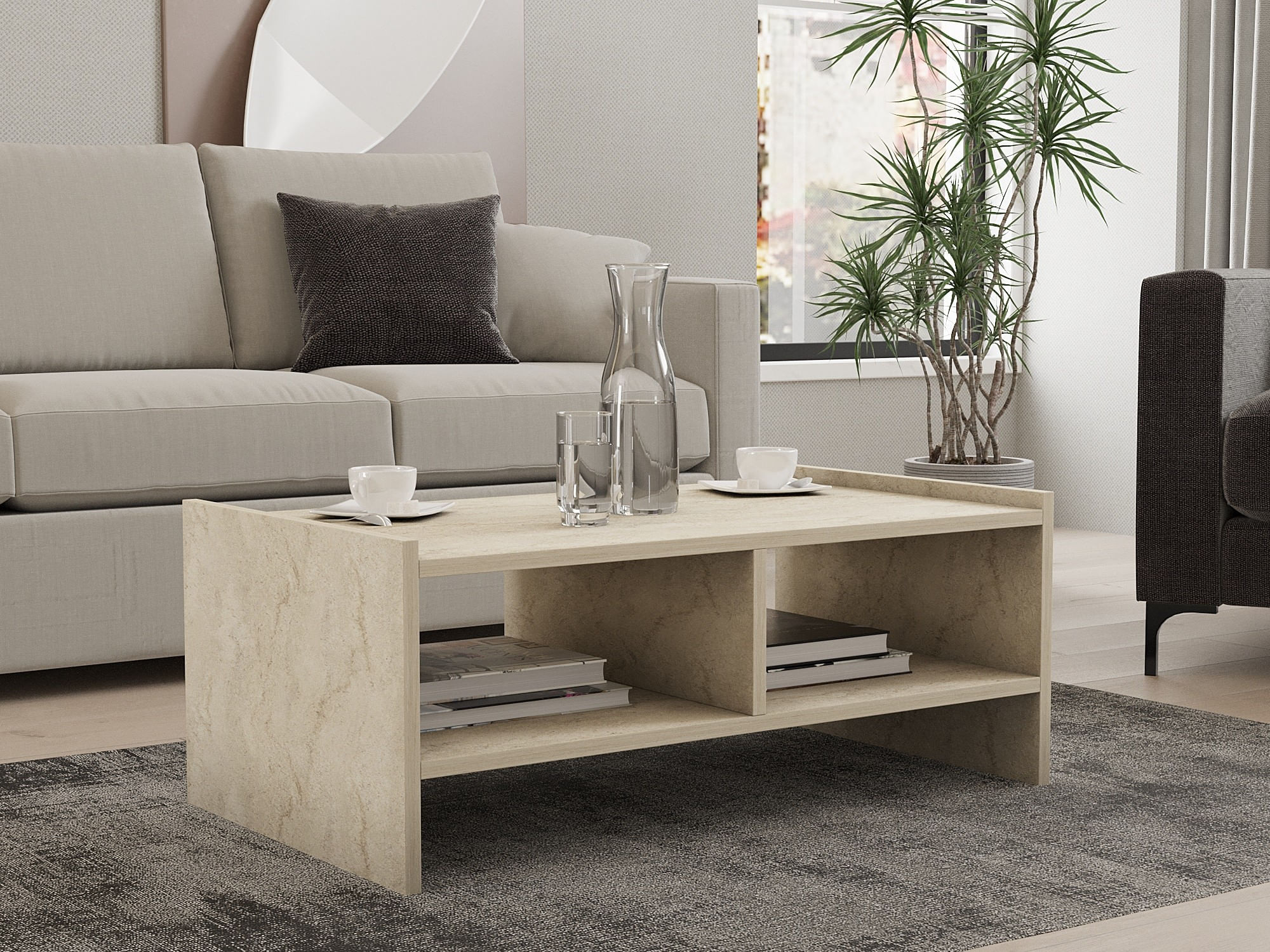 Masuta de cafea, Hanah Home, pal melaminat, travertin, 90x50x35 cm — imaginea 6