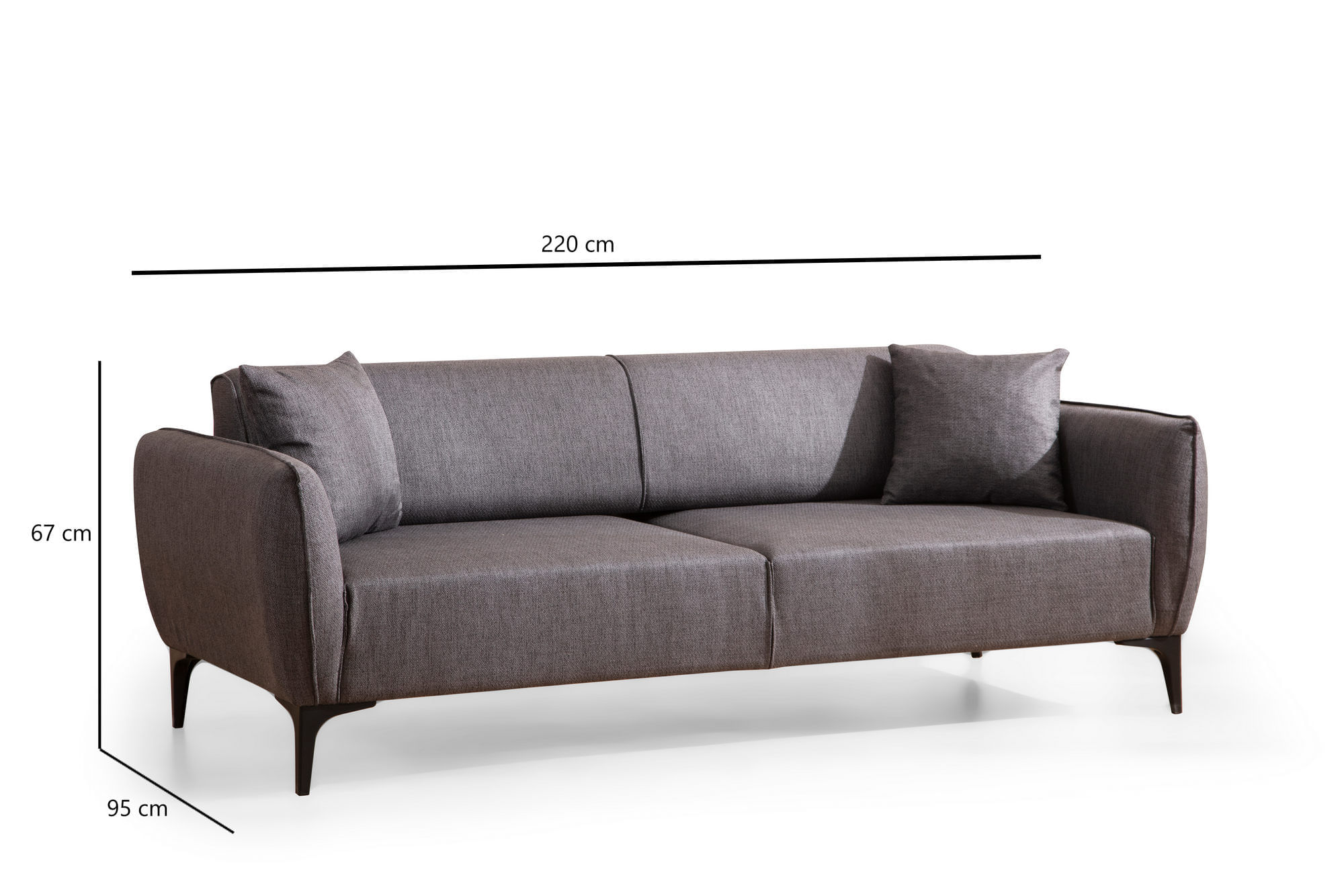 Canapea 3 locuri, Atelier Del Sofa, lemn fag si pal, gri inchis, 220x95x67 cm — imaginea 4