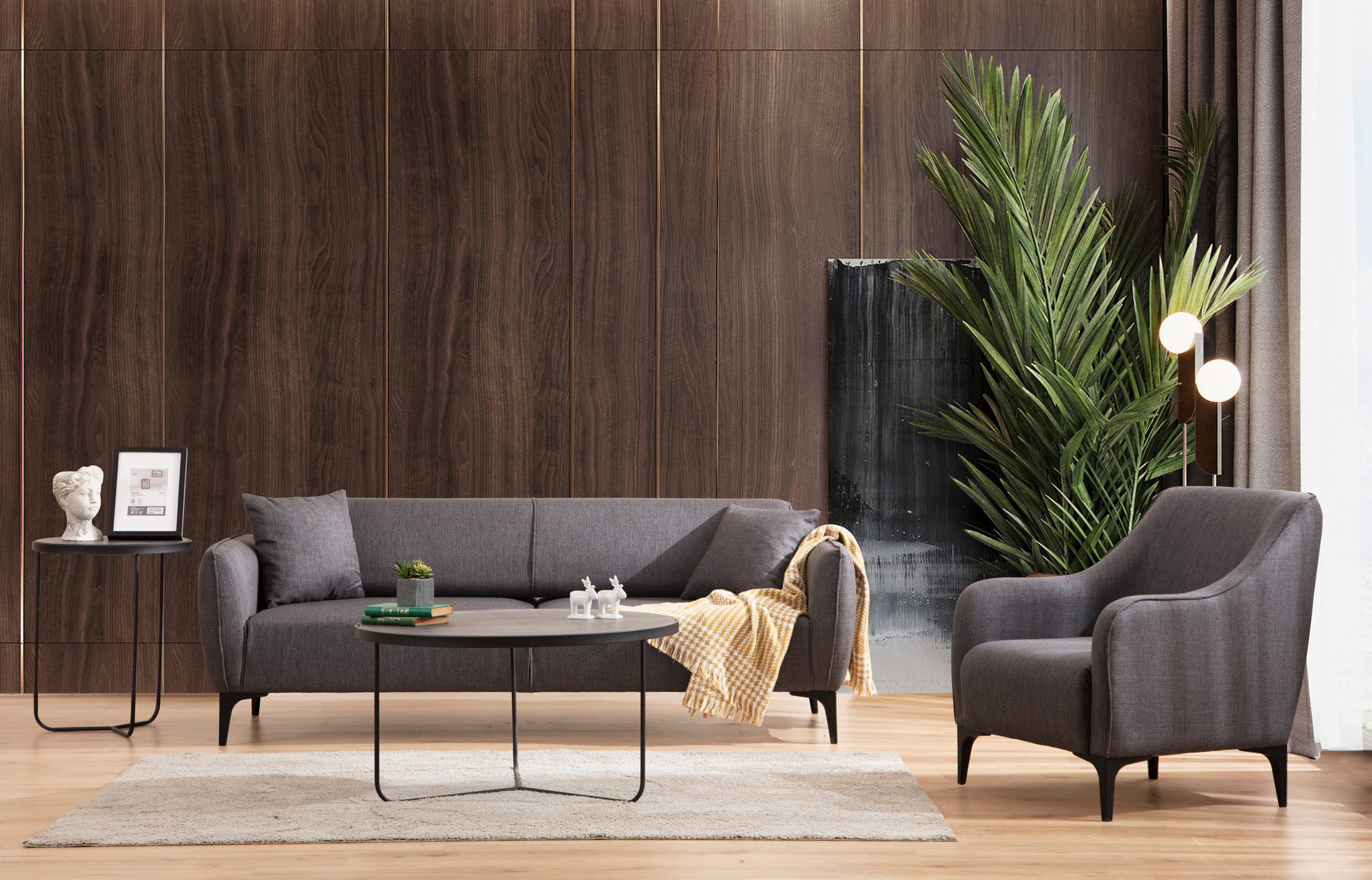 Canapea 3 locuri, Atelier Del Sofa, lemn fag si pal, gri inchis, 220x95x67 cm — imaginea 5
