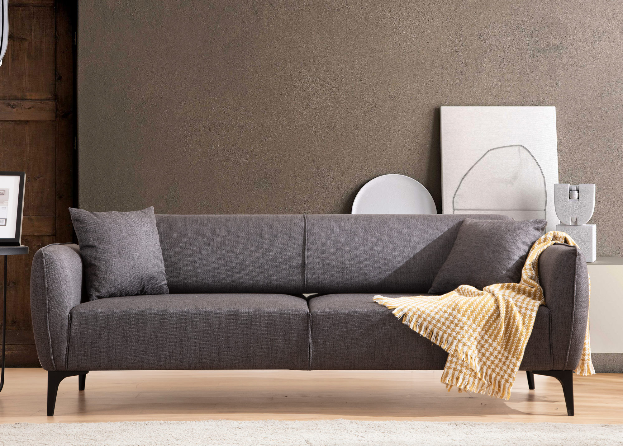 Canapea 3 locuri, Atelier Del Sofa, lemn fag si pal, gri inchis, 220x95x67 cm — imaginea 7