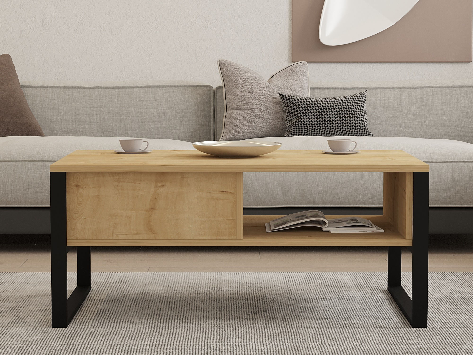 Masuta de cafea, Hanah Home, pal melaminat, stejar safir, 100x44x60 cm — imaginea 3
