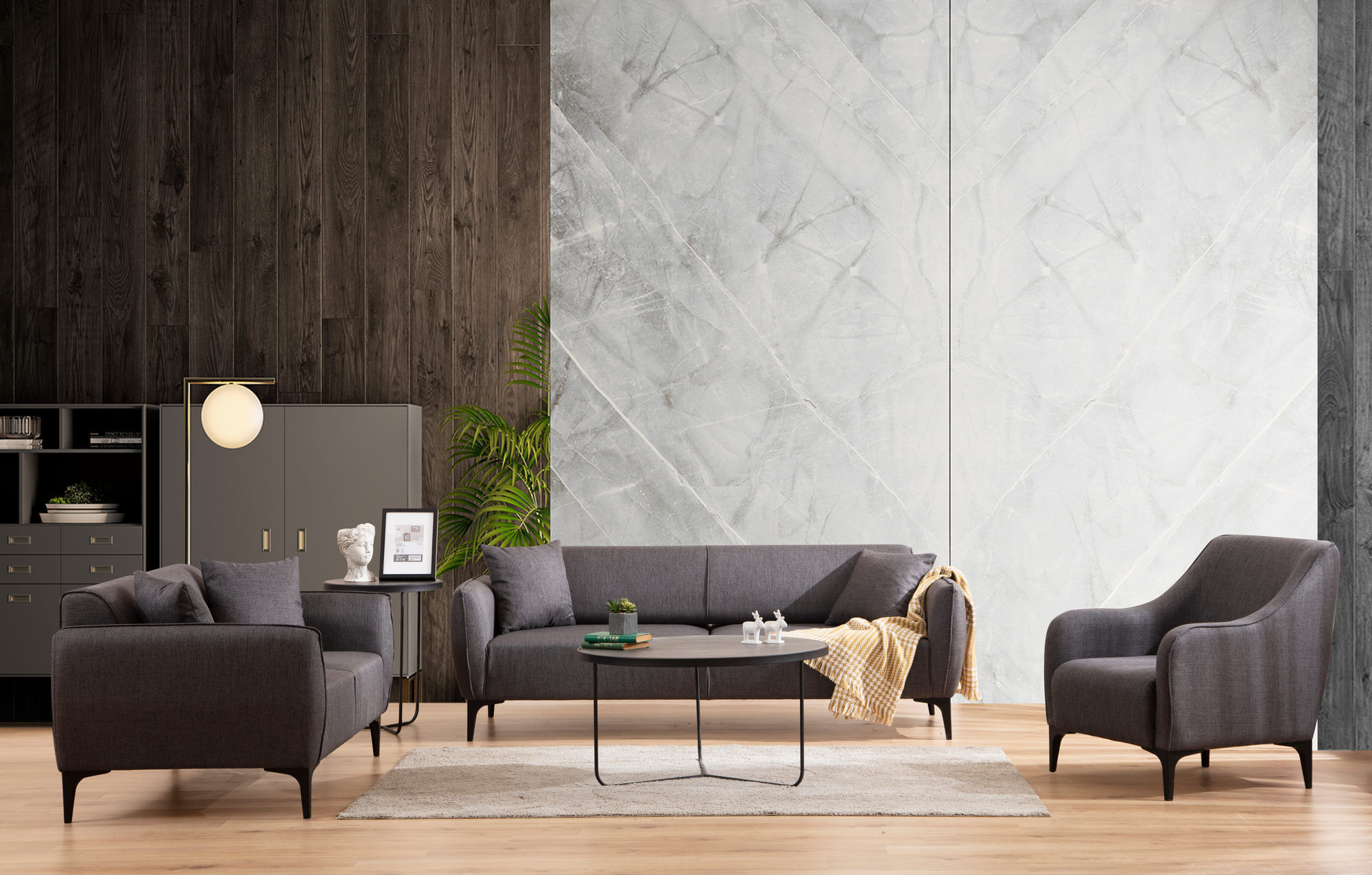 Canapea 3 locuri, Atelier Del Sofa, lemn fag si pal, gri inchis, 220x95x67 cm — imaginea 9
