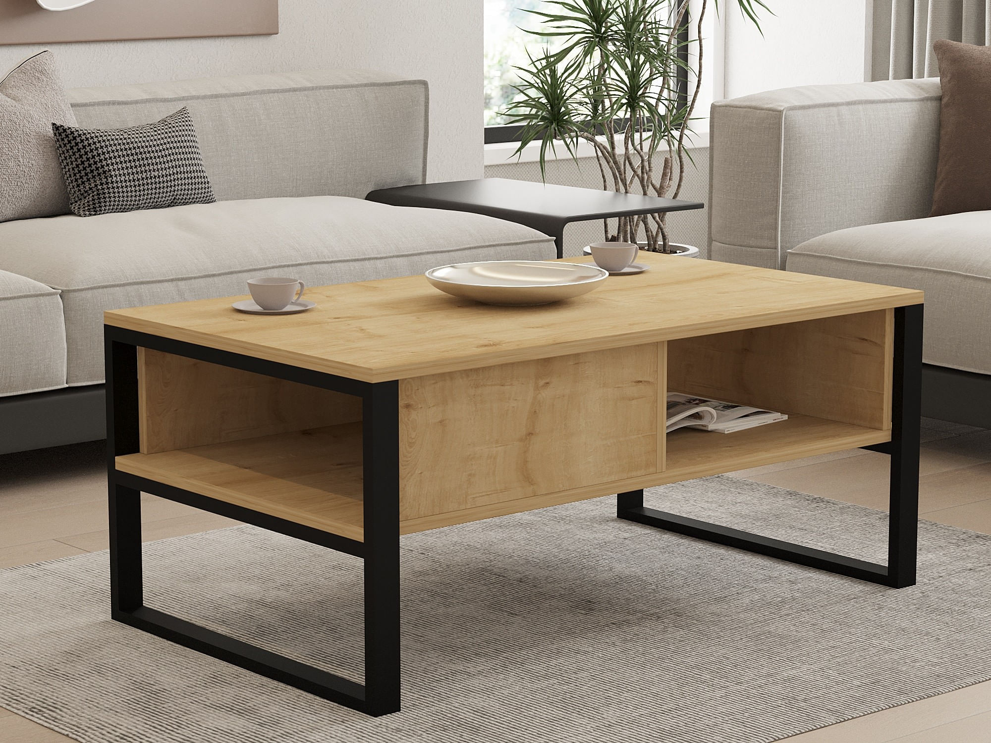 Masuta de cafea, Hanah Home, pal melaminat, stejar safir, 100x44x60 cm — imaginea 5