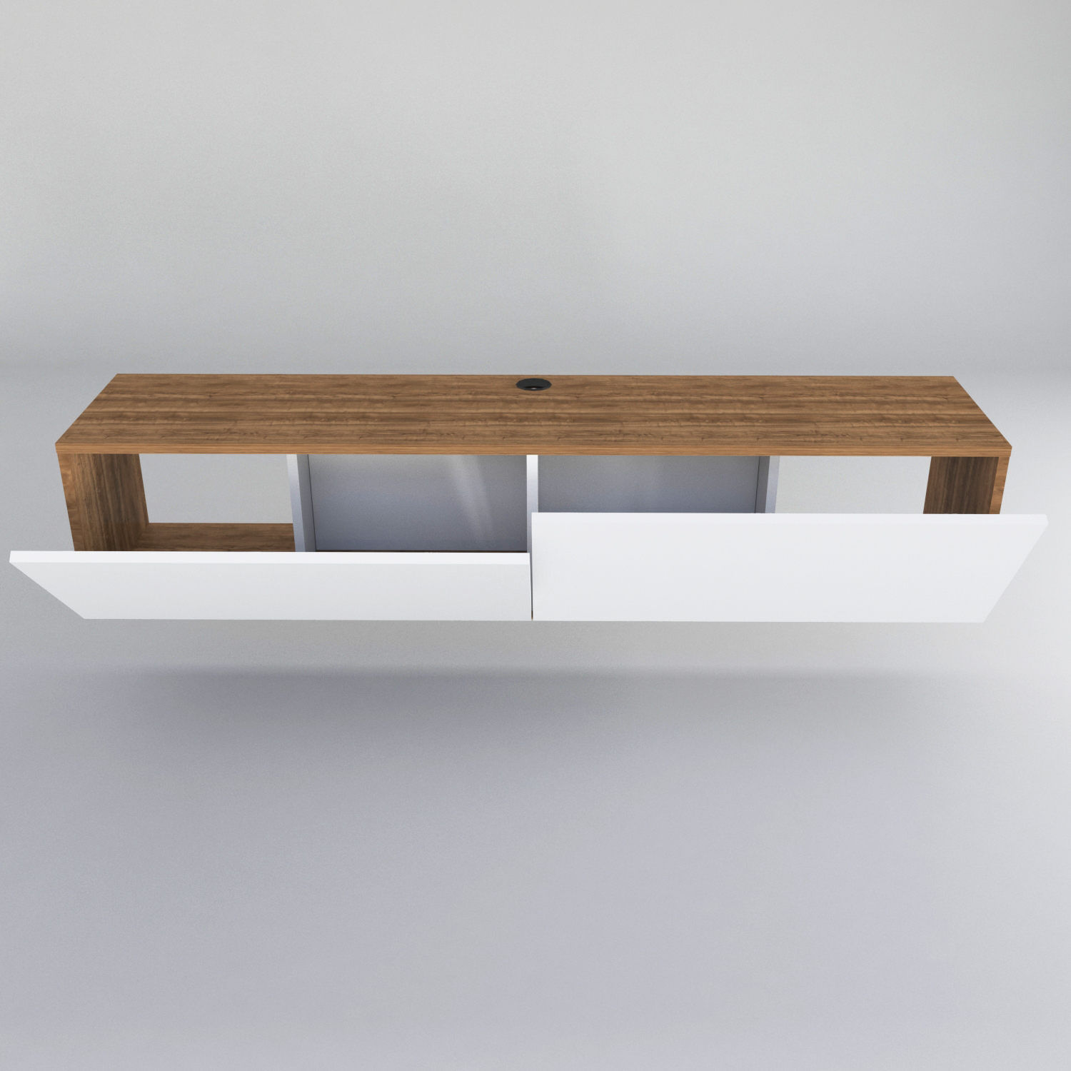 Comoda tv, Hanah Home, pal melaminat, alb si nuc, 159.7x36.8x34.1 cm — imaginea 2