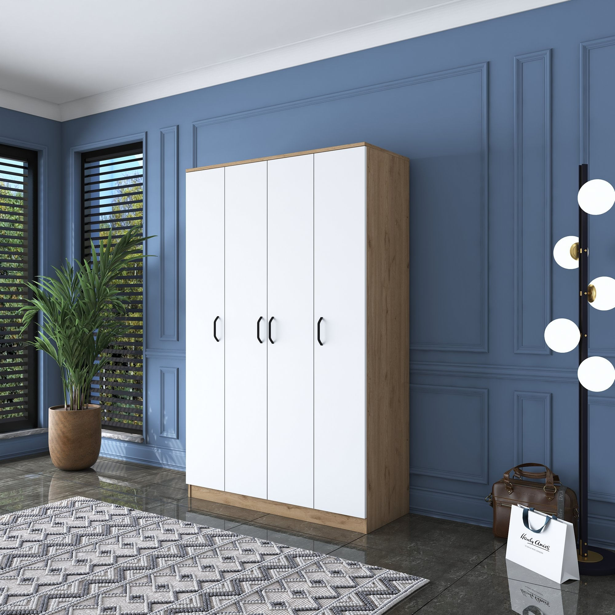 Sifonier, Hanah Home, pal melaminat, nuc si alb, 120x47.3x190.8 cm — imaginea 3