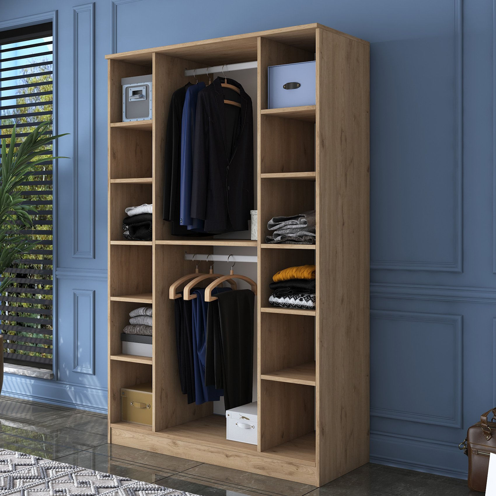 Sifonier, Hanah Home, pal melaminat, nuc si alb, 120x47.3x190.8 cm — imaginea 4
