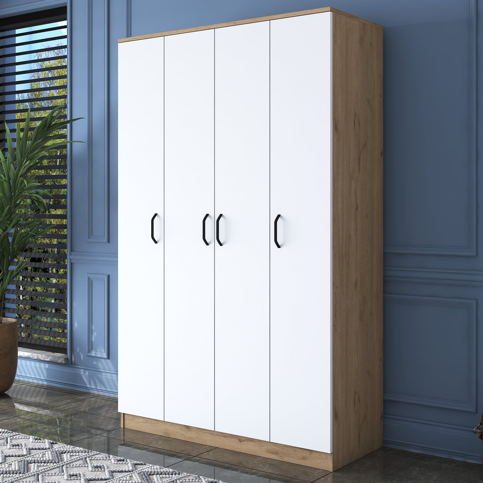 Sifonier, Hanah Home, pal melaminat, nuc si alb, 120x47.3x190.8 cm — imaginea 5