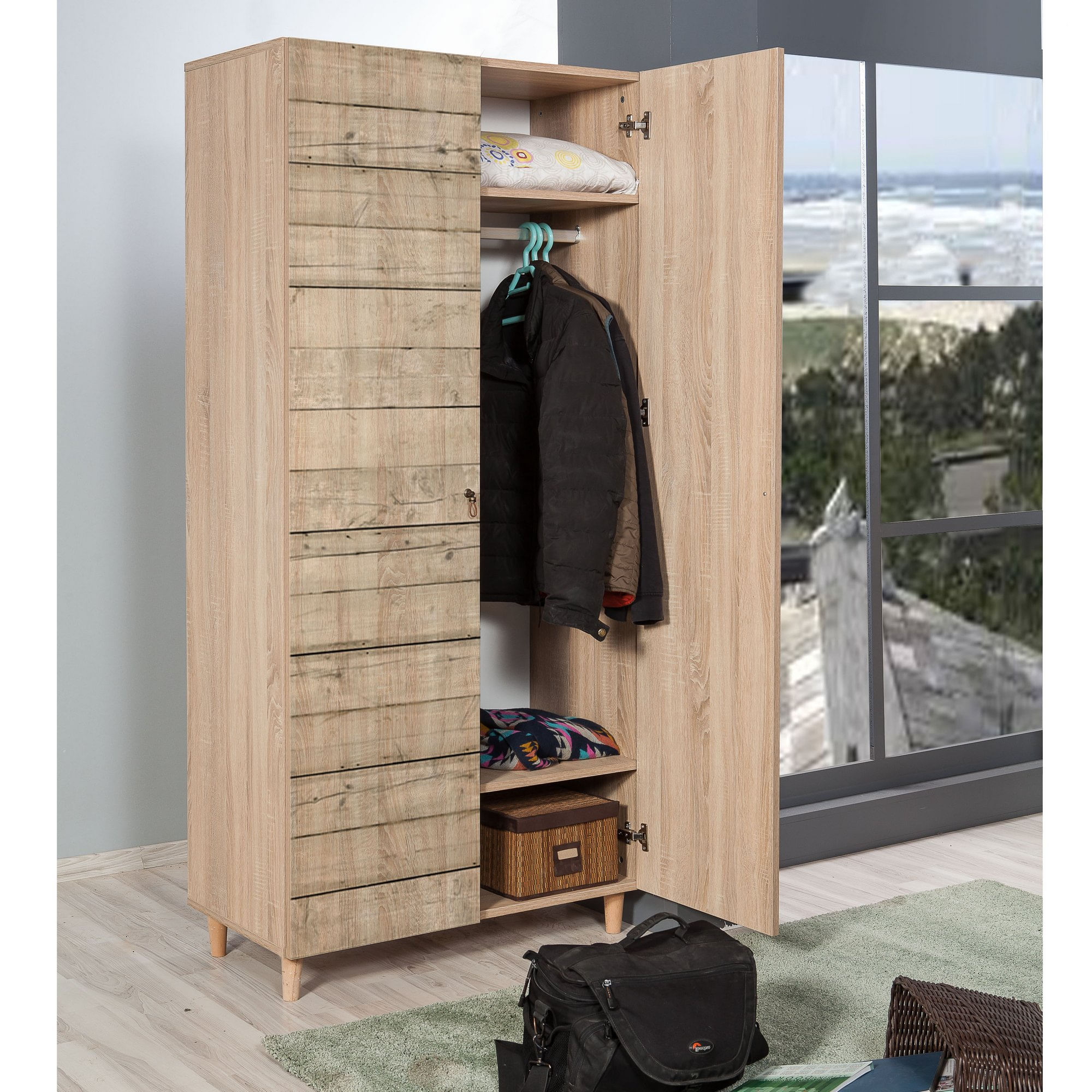 Dulap, Hanah Home, pal melaminat, stejar sonoma, 90x52x192 cm, 863SPH4206 — imaginea 5