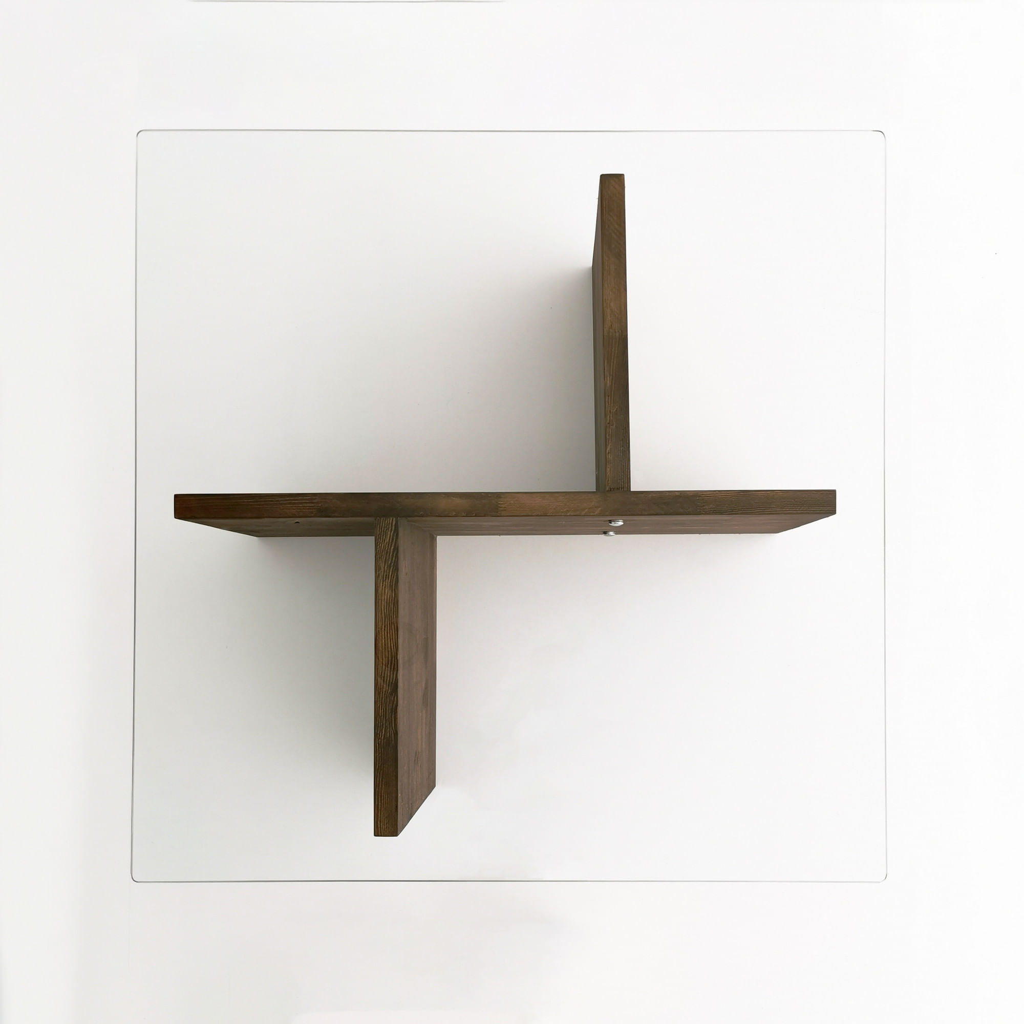 Masuta de cafea, Hanah Home, sticla calita si lemn masiv de pin, nuc, 90x90x35 cm — imaginea 2