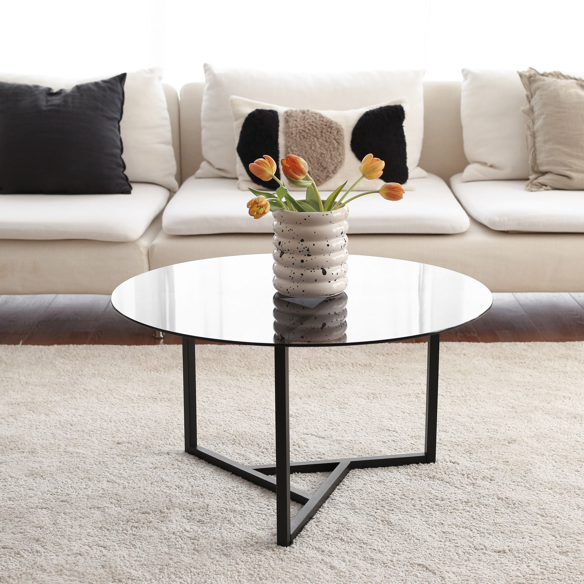 Masuta de cafea, Hanah Home, metal si sticla temperata, fume si negru, 75x75x42 cm — imaginea 2
