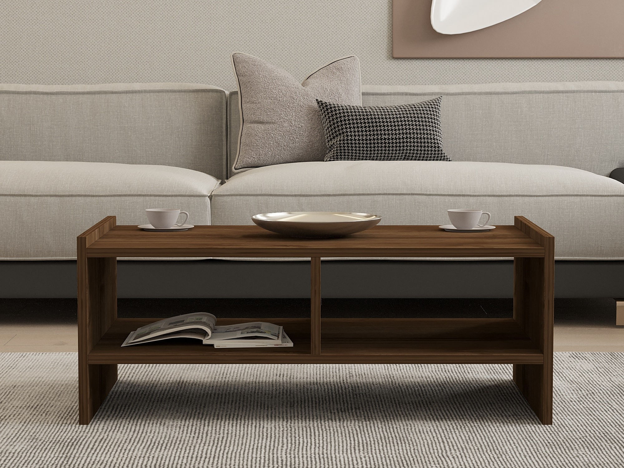 Masuta de cafea, Hanah Home, panou de particule acoperit cu melamina, nuc, 90x50x35 cm — imaginea 3