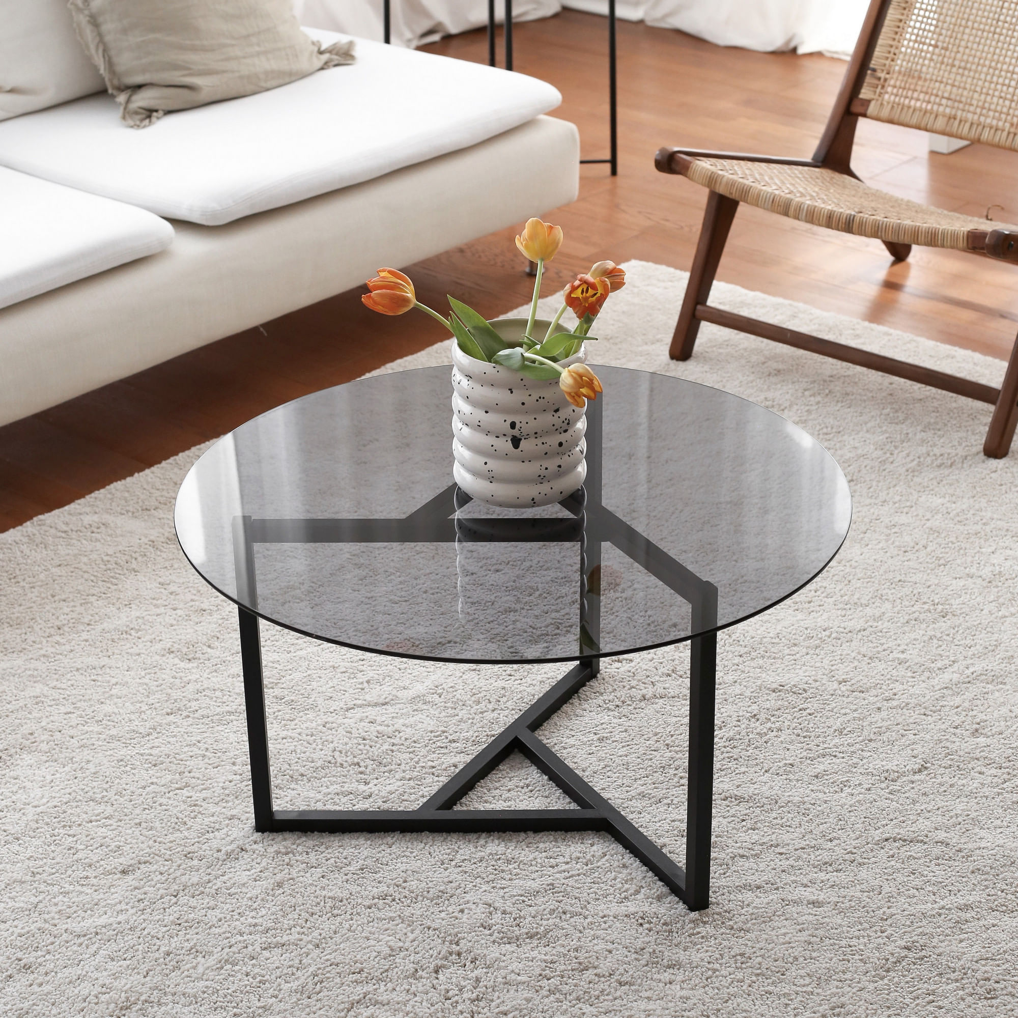 Masuta de cafea, Hanah Home, metal si sticla temperata, fume si negru, 75x75x42 cm — imaginea 3