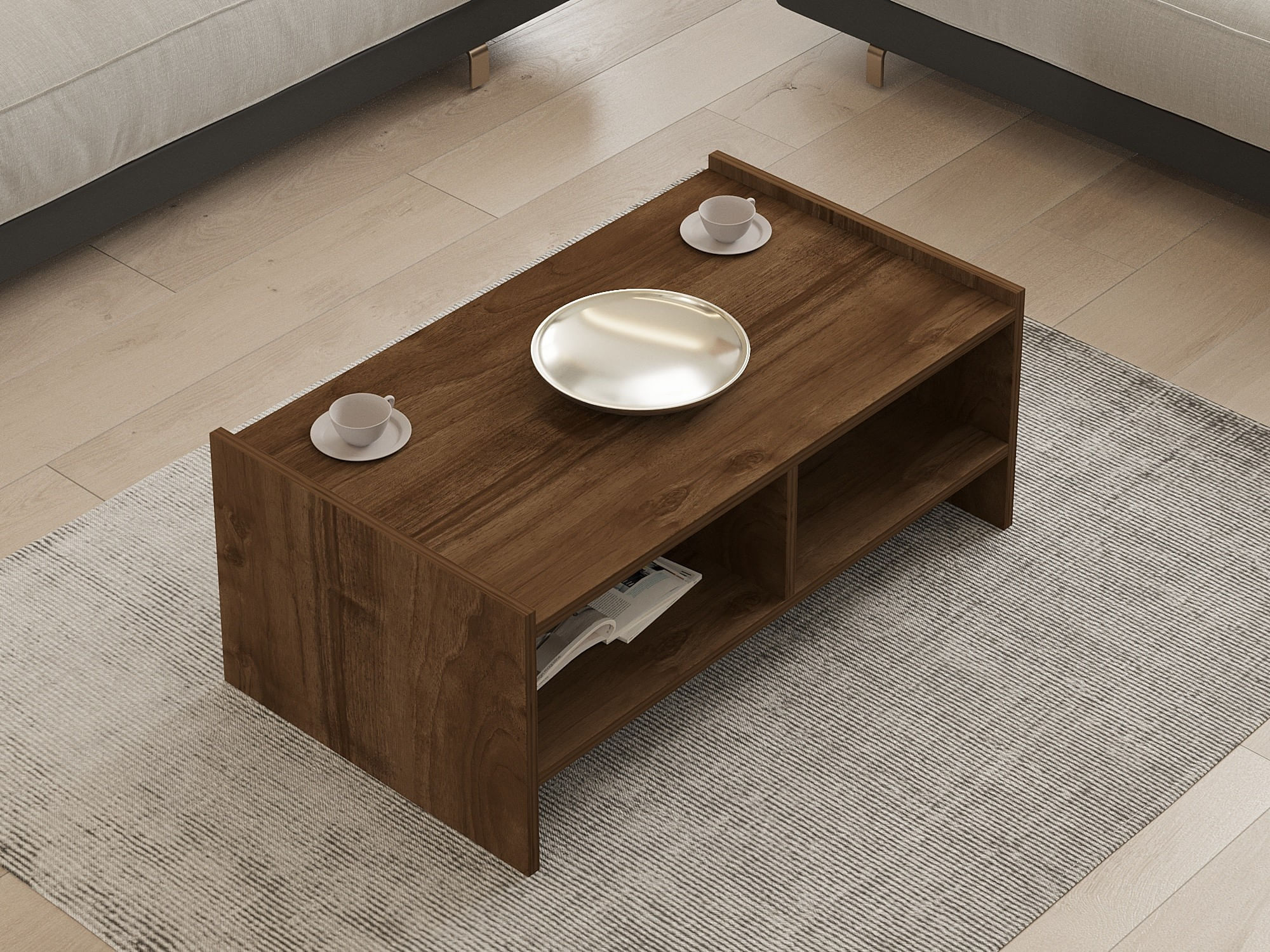 Masuta de cafea, Hanah Home, panou de particule acoperit cu melamina, nuc, 90x50x35 cm — imaginea 4