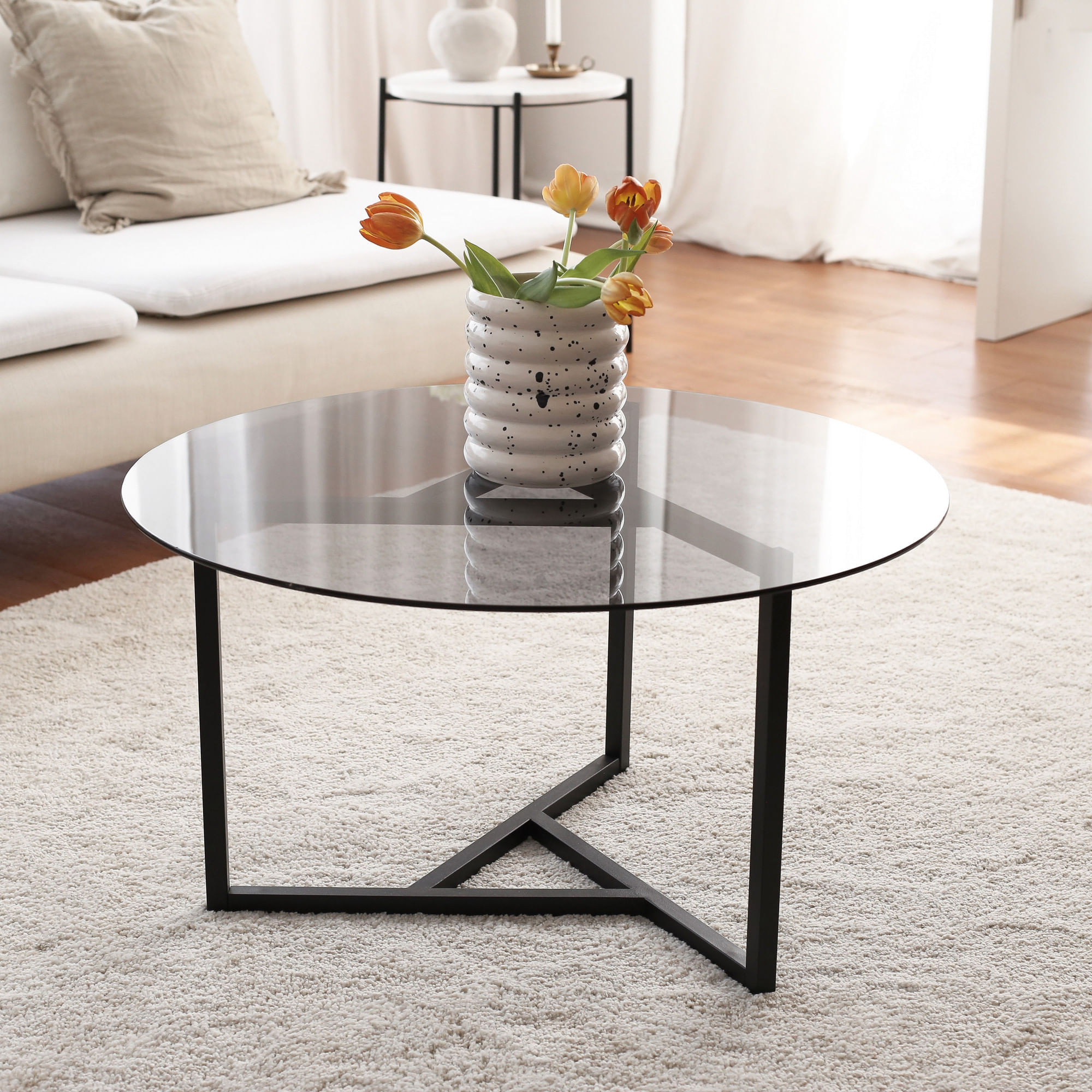 Masuta de cafea, Hanah Home, metal si sticla temperata, fume si negru, 75x75x42 cm — imaginea 4