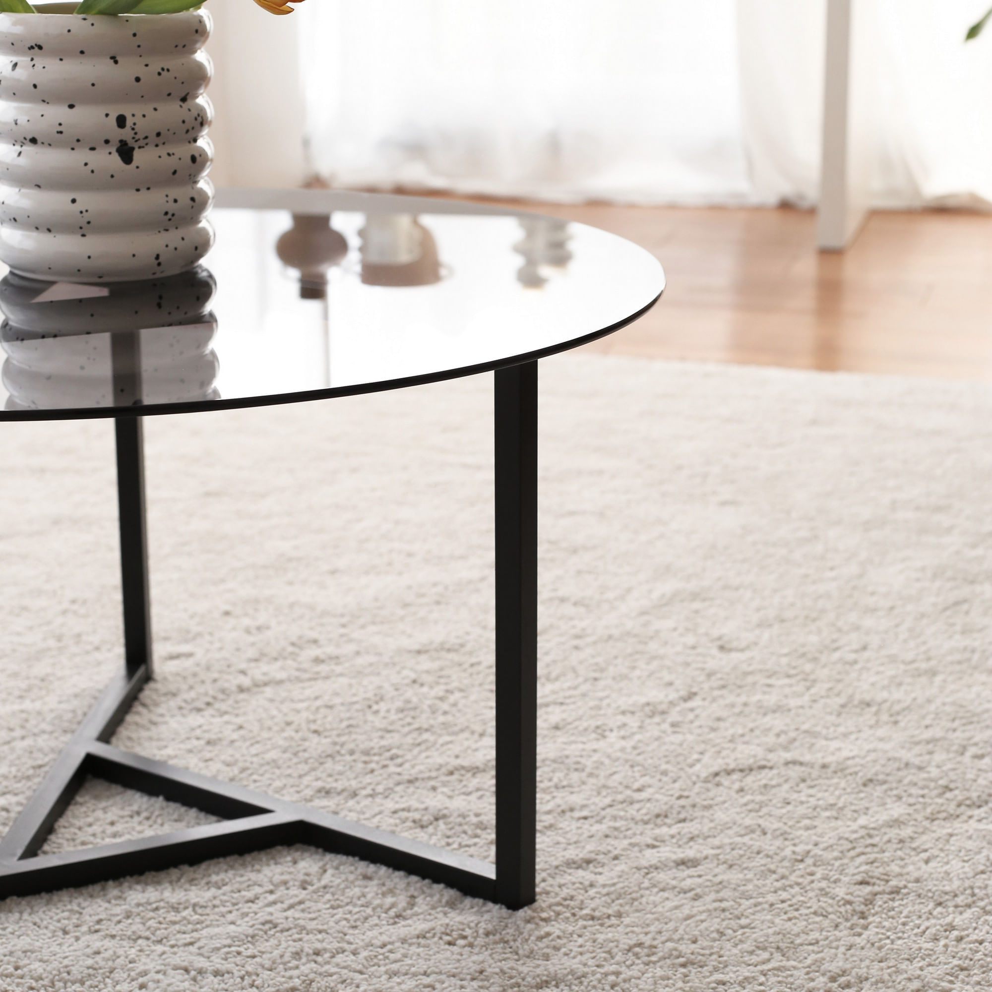 Masuta de cafea, Hanah Home, metal si sticla temperata, fume si negru, 75x75x42 cm — imaginea 5