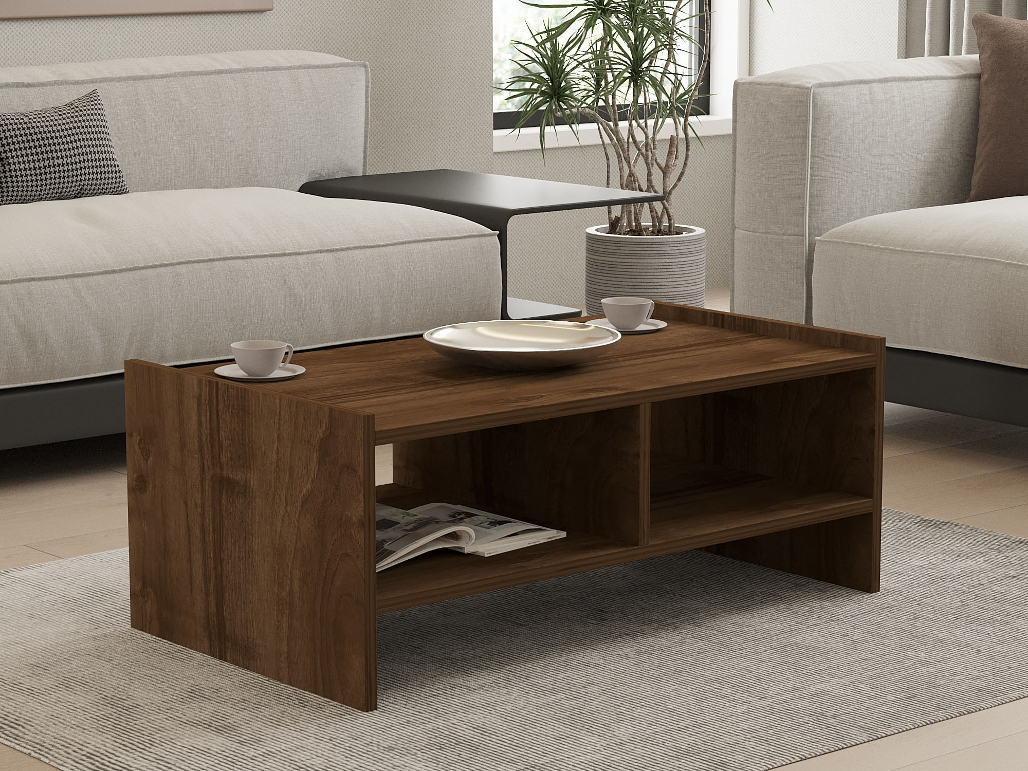 Masuta de cafea, Hanah Home, panou de particule acoperit cu melamina, nuc, 90x50x35 cm — imaginea 6