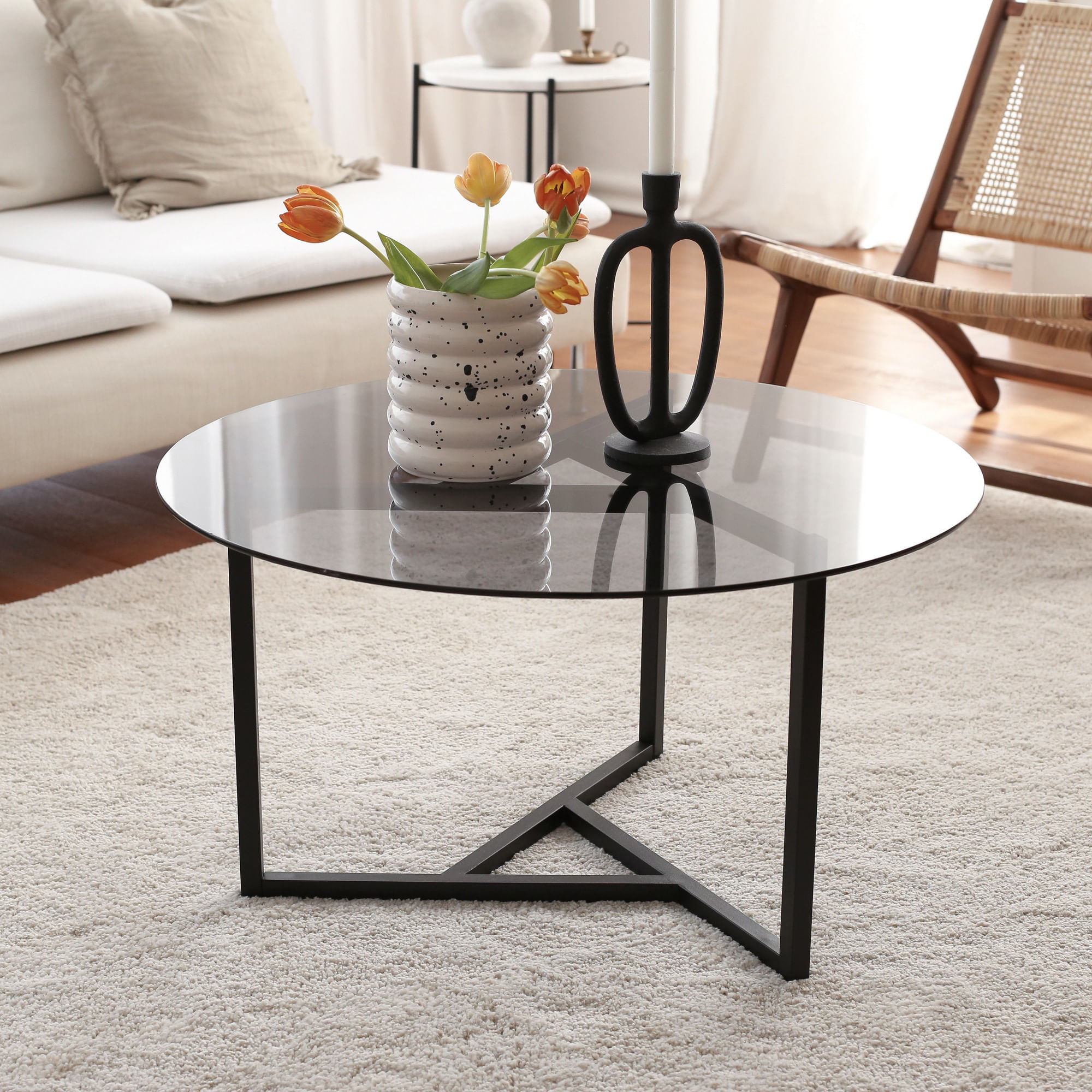 Masuta de cafea, Hanah Home, metal si sticla temperata, fume si negru, 75x75x42 cm — imaginea 6