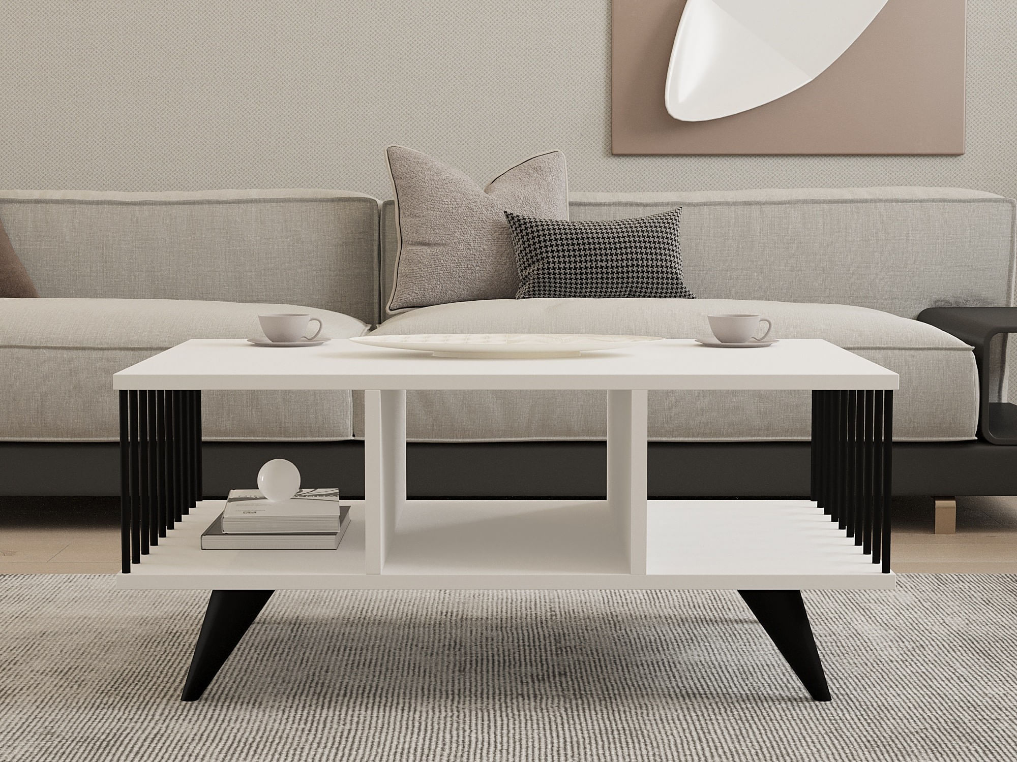 Masuta de cafea, Hanah Home, pal melaminat, alb, 90x60x40 cm — imaginea 3