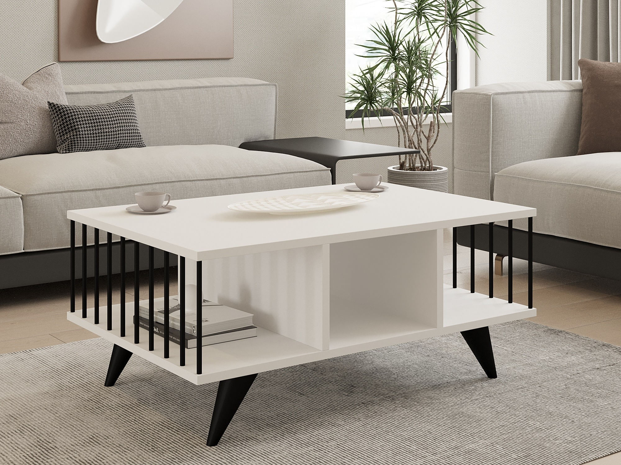 Masuta de cafea, Hanah Home, pal melaminat, alb, 90x60x40 cm — imaginea 6