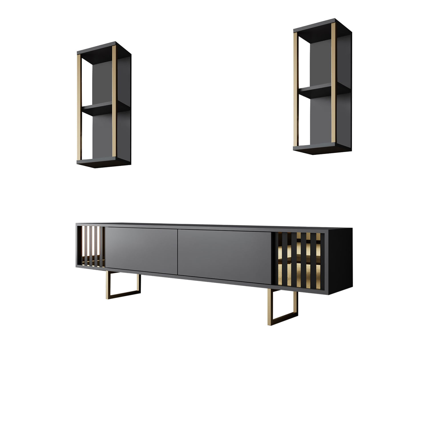 Comoda tv, Hanah Home, pal melaminat, antracit si negru, 180x30x48 cm, 618BLY1145