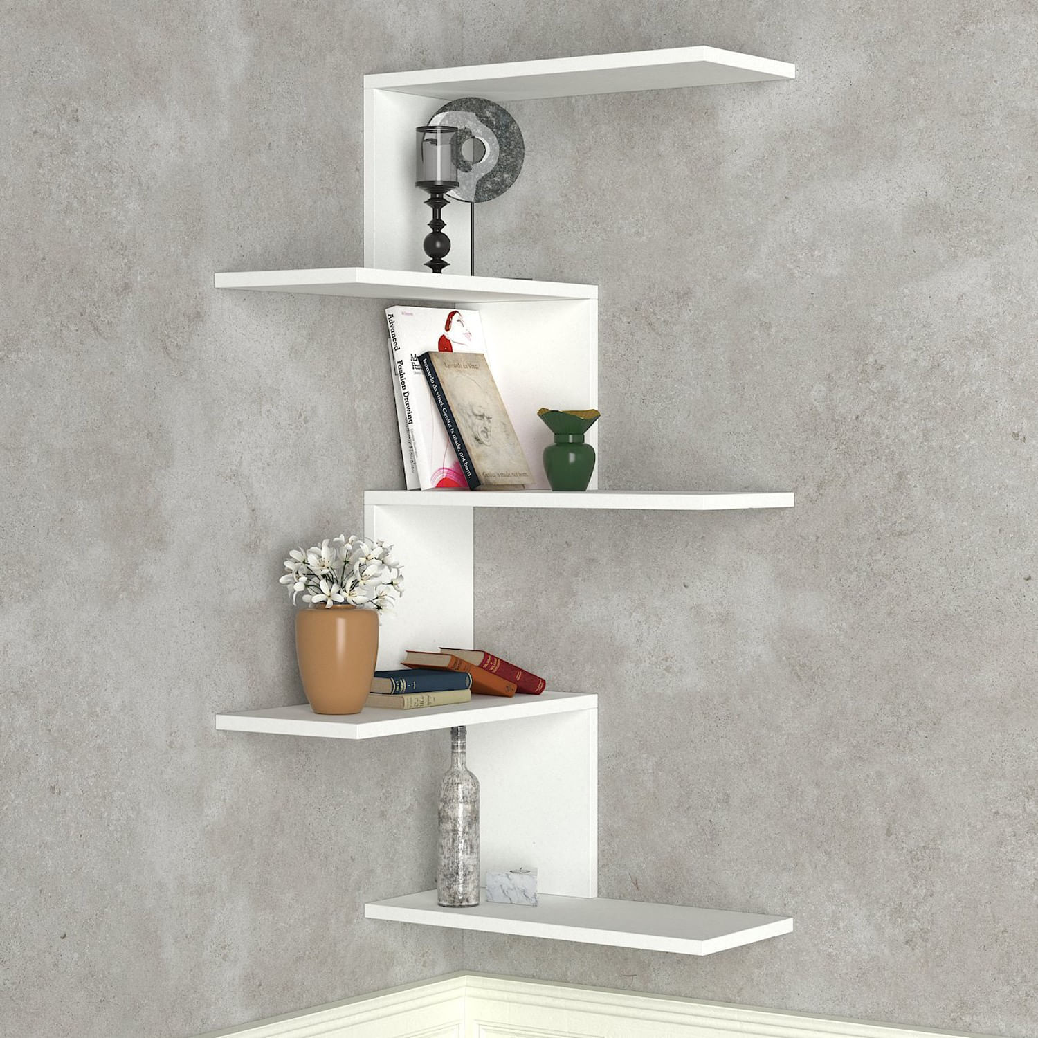 Raft de perete, Hanah Home, pal melaminat, alb, 51.5x29.6x109 cm — imaginea 3