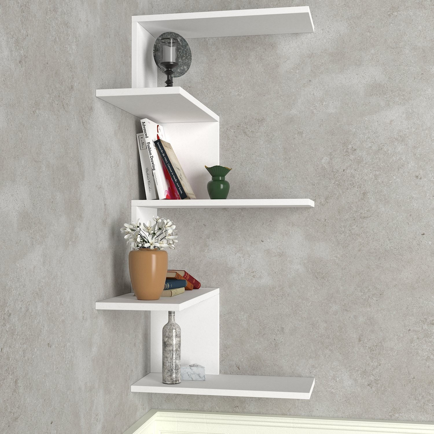 Raft de perete, Hanah Home, pal melaminat, alb, 51.5x29.6x109 cm — imaginea 4