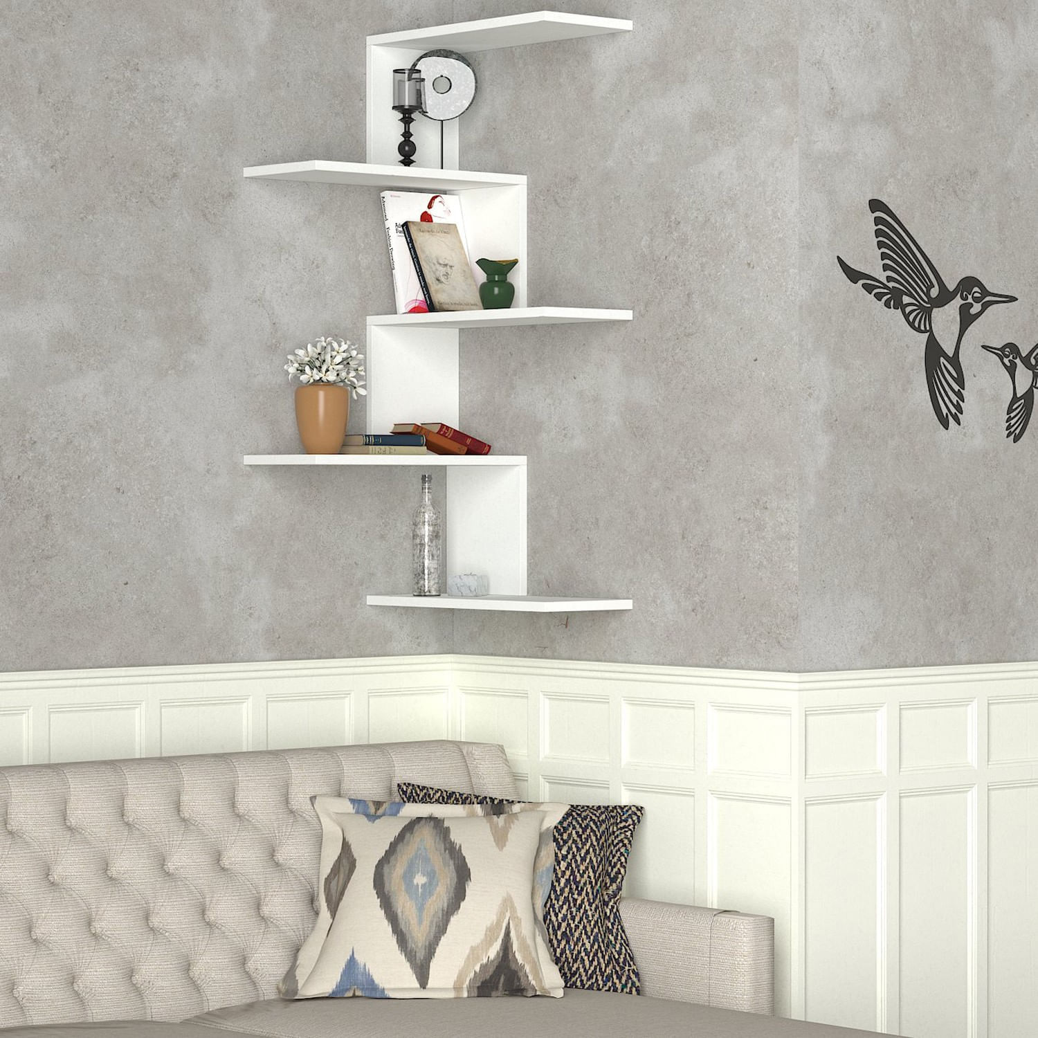 Raft de perete, Hanah Home, pal melaminat, alb, 51.5x29.6x109 cm — imaginea 6
