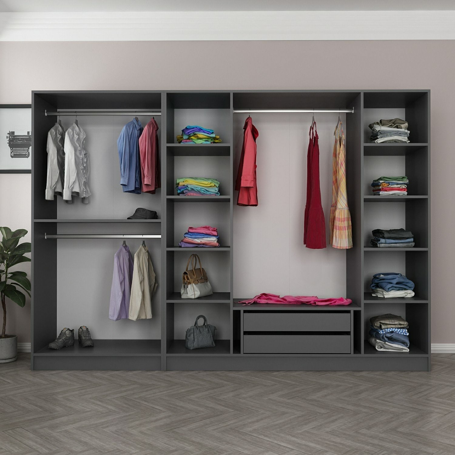 Dulap, Hanah Home, pal melaminat, antracit, 270x52x210 cm — imaginea 6