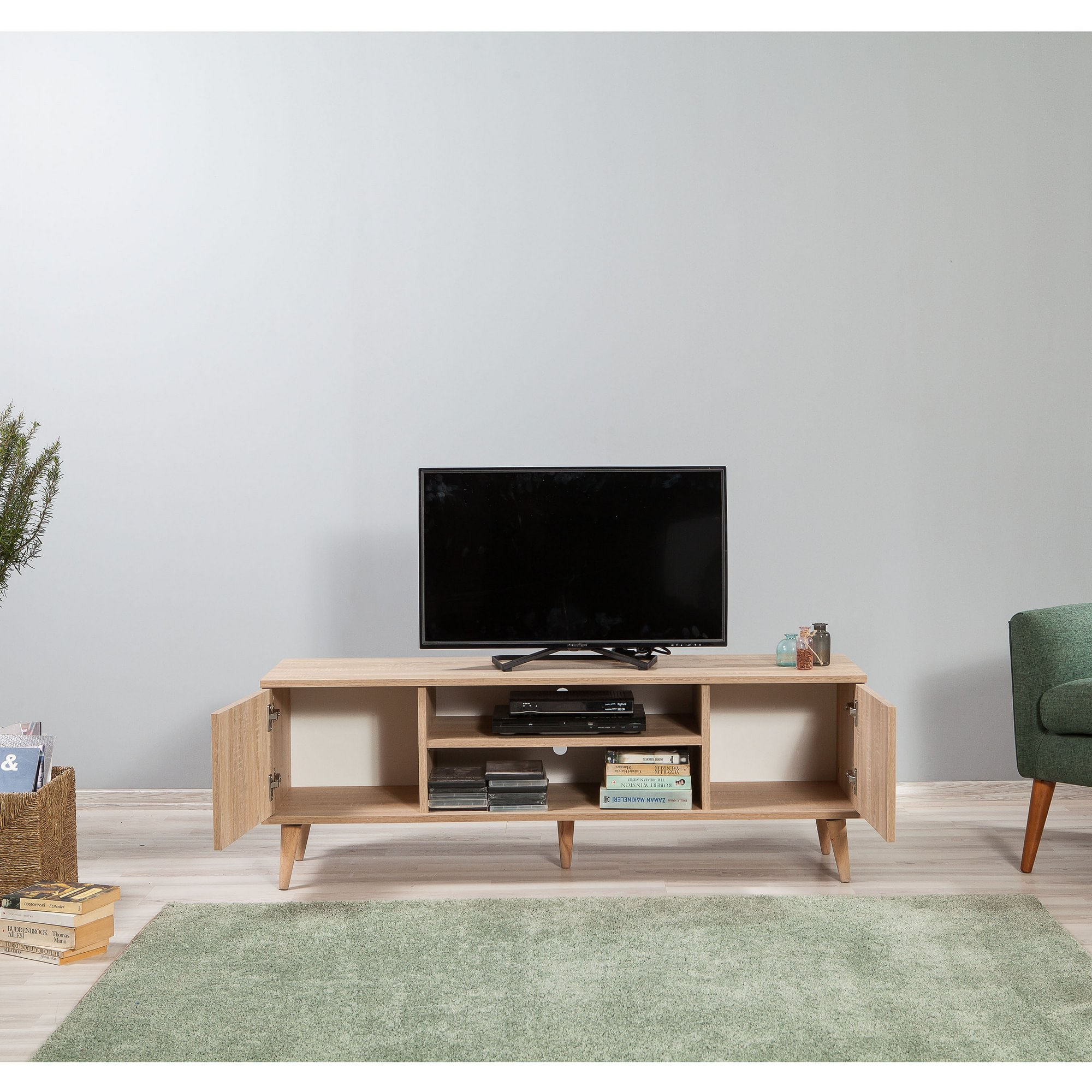 Comoda tv, Hanah Home, pal melaminat, stejar sonoma, 140x40x50 cm, 863SPH3019 — imaginea 3