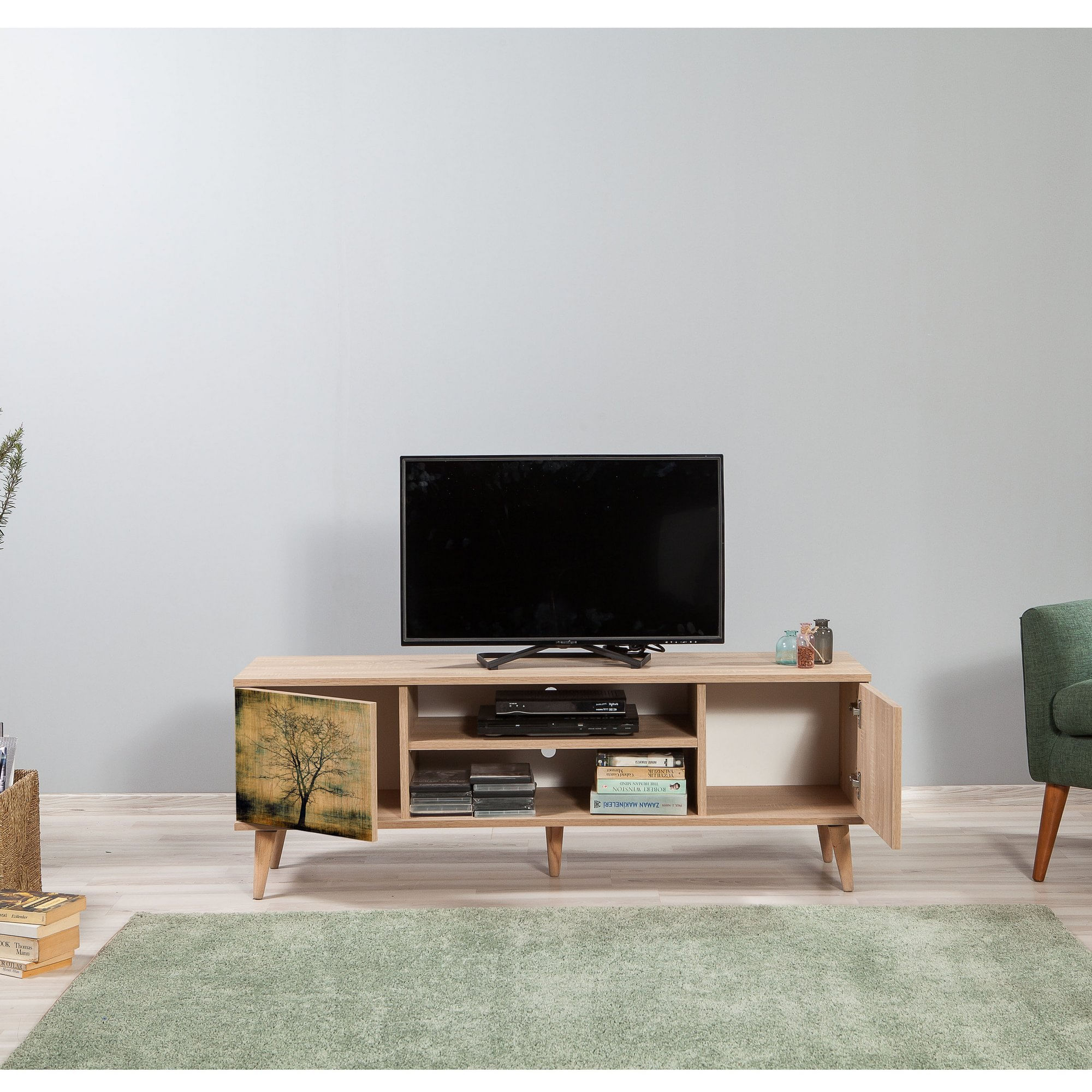 Comoda tv, Hanah Home, pal melaminat, stejar sonoma, 140x40x50 cm, 863SPH3019 — imaginea 5