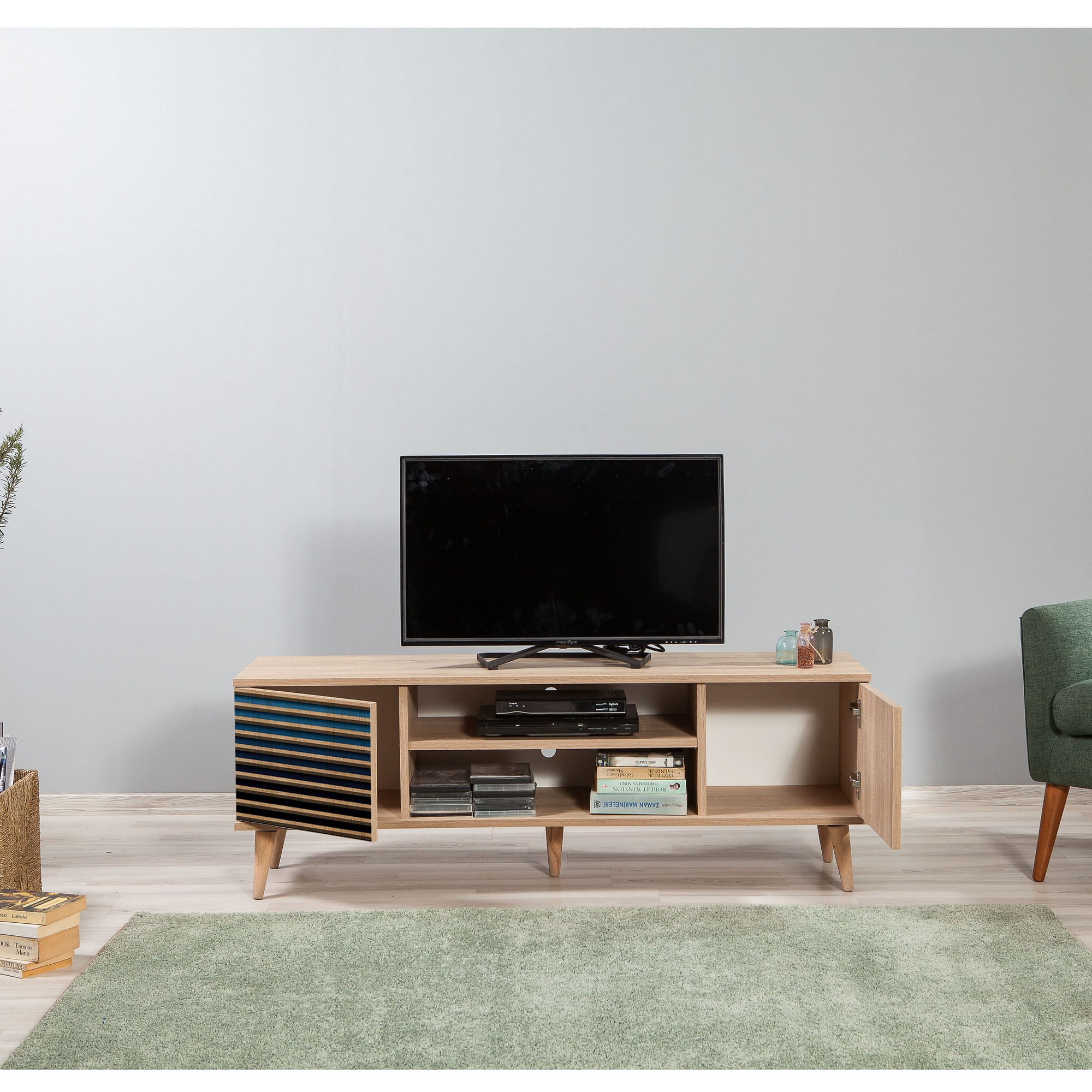 Comoda tv, Hanah Home, pal melaminat, stejar sonoma, 140x40x50 cm, 863SPH3031 — imaginea 4