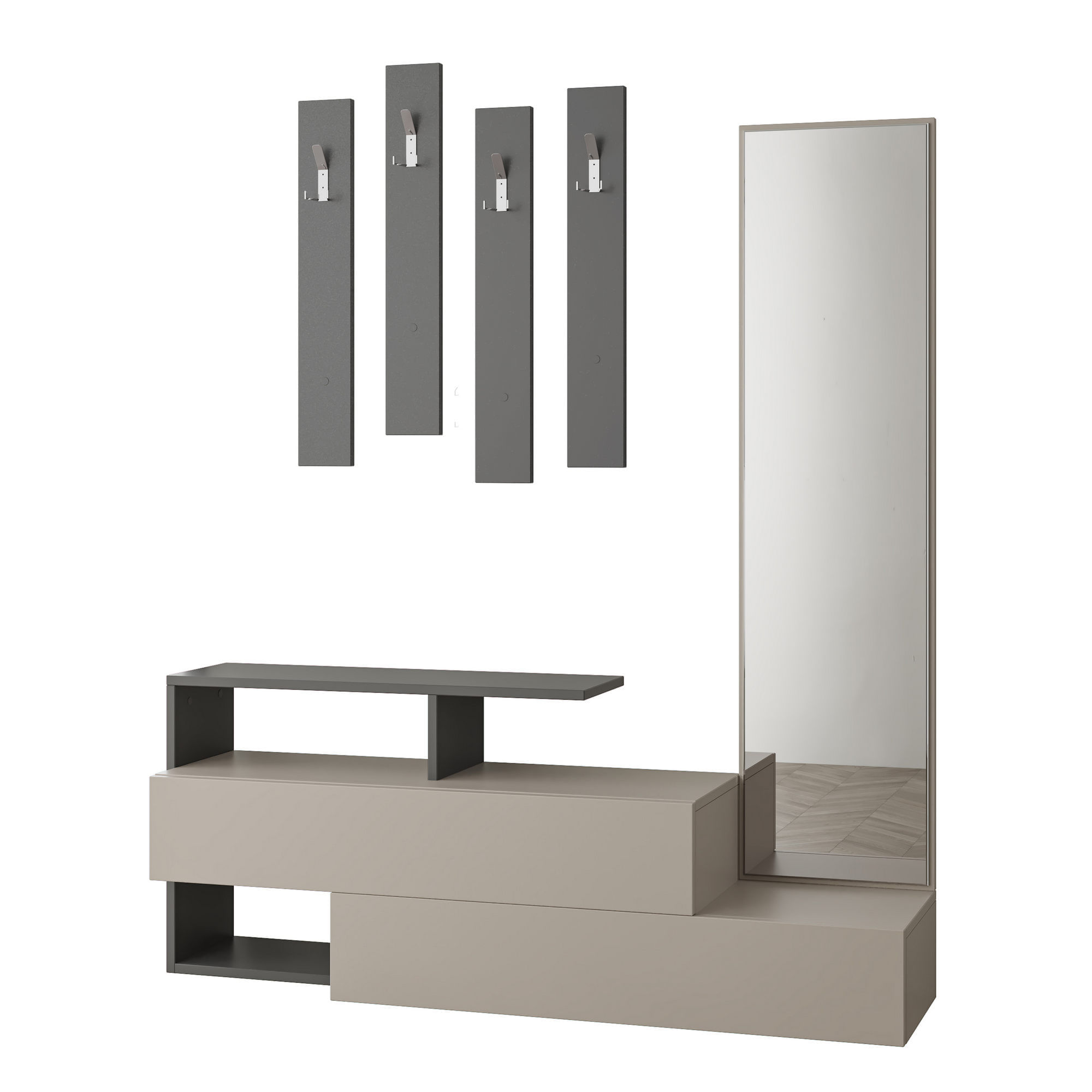 Cuier hol, Hanah Home, pal melaminat, moka deschis, antracit, 137x35x54.5 cm