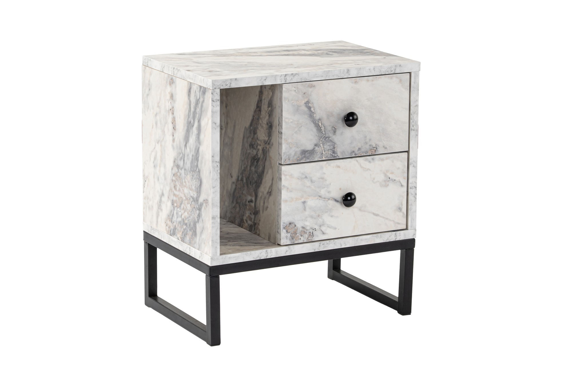 Noptiera, Hanah Home, panou de particule melaminat, marmura freesia si negru, 45.2x29.5x50 cm — imaginea 2