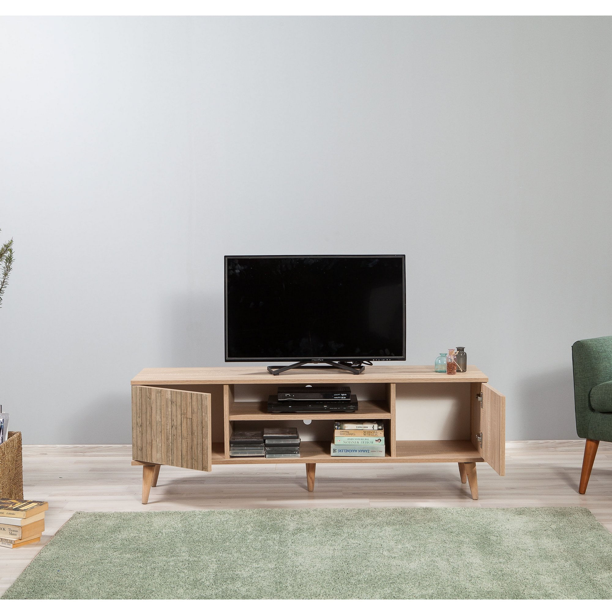 Comoda tv, Hanah Home, pal melaminat, stejar sonoma, 140x40x50 cm, 863SPH3018 — imaginea 5