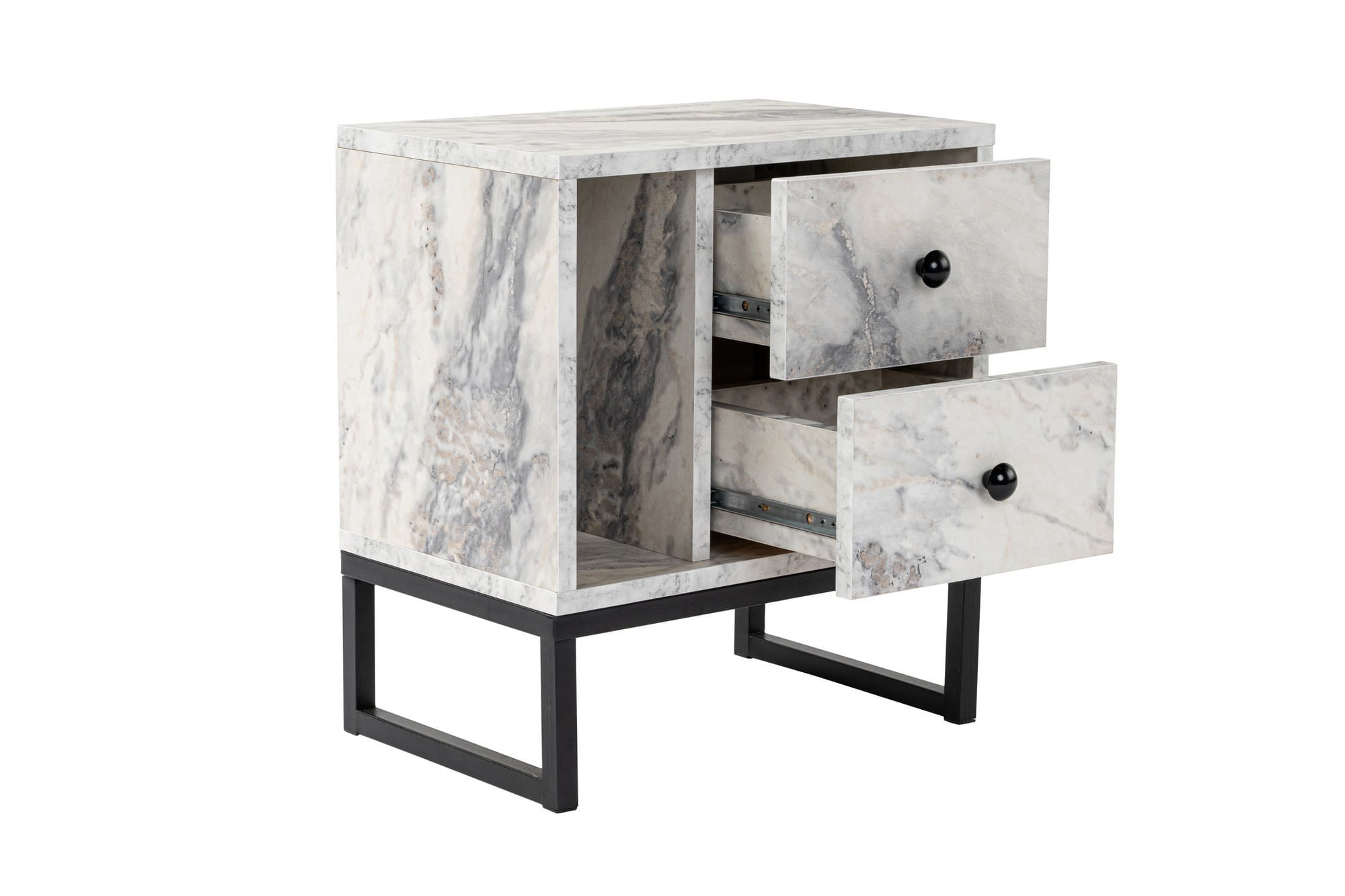 Noptiera, Hanah Home, panou de particule melaminat, marmura freesia si negru, 45.2x29.5x50 cm — imaginea 3