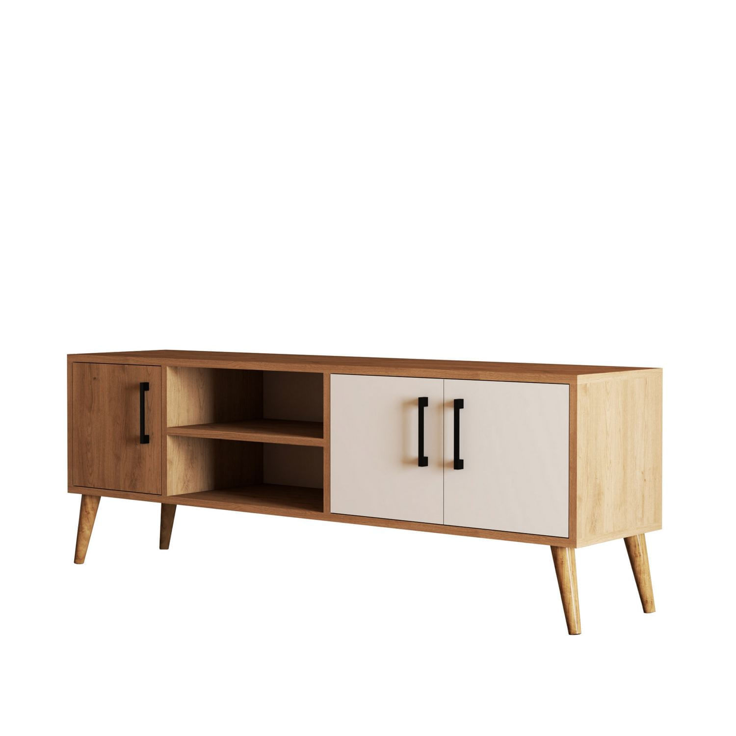 Comoda tv, Hanah Home, pal melaminat, stejar alb, 150x34x52 cm