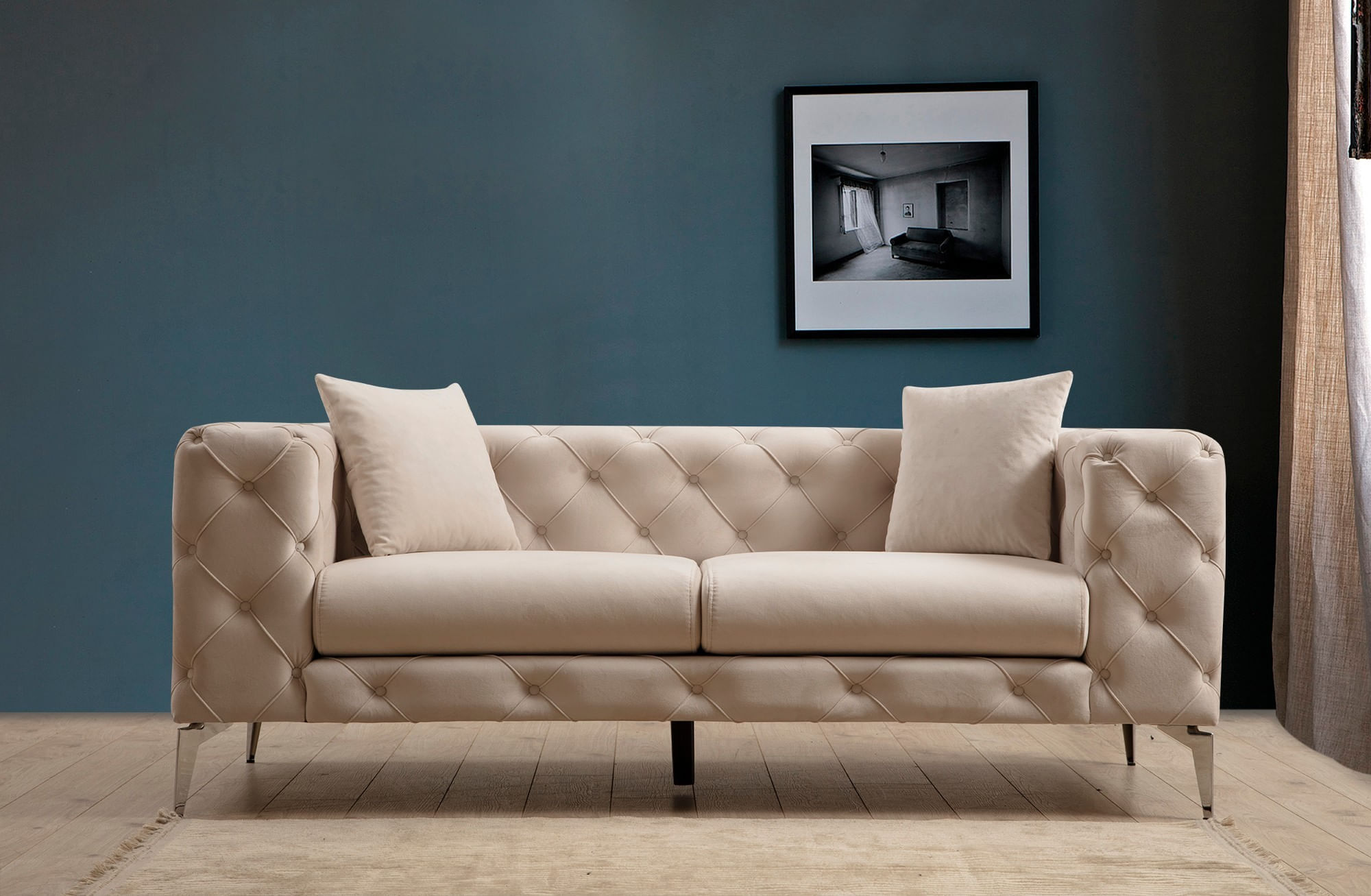 Canapea 2 locuri, Hanah Home, lemn fag si panouri aglomerate, ecru, 197x90x73 cm — imaginea 5