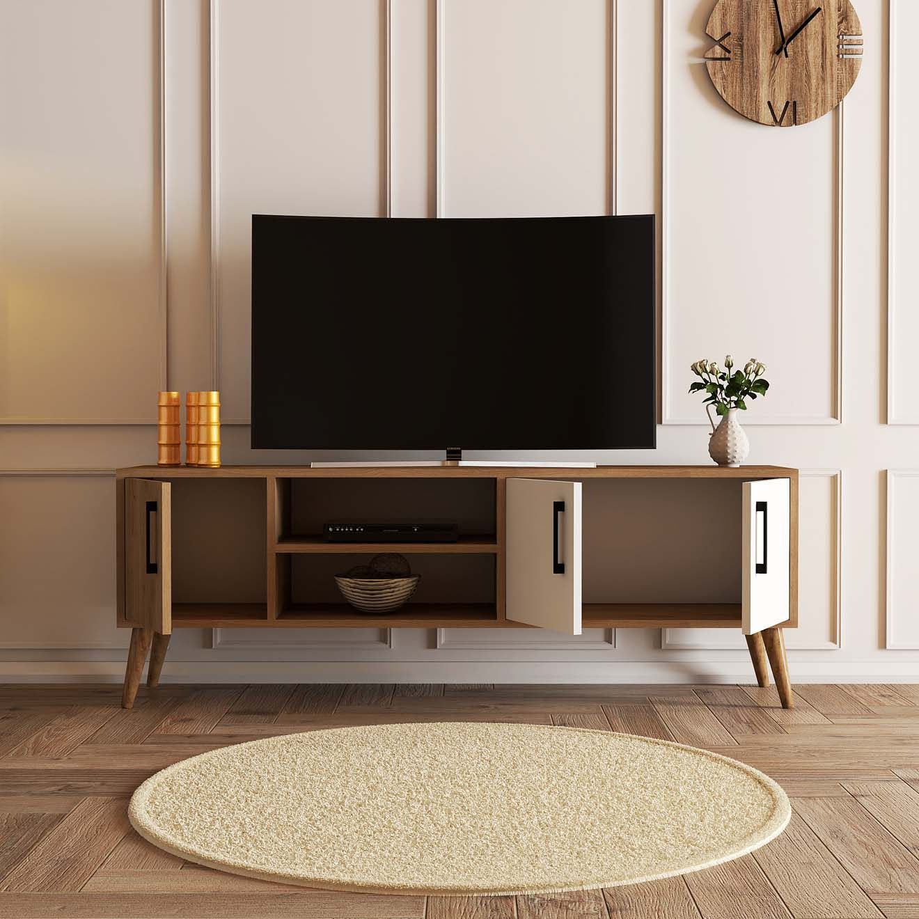 Comoda tv, Hanah Home, pal melaminat, stejar alb, 150x34x52 cm — imaginea 4