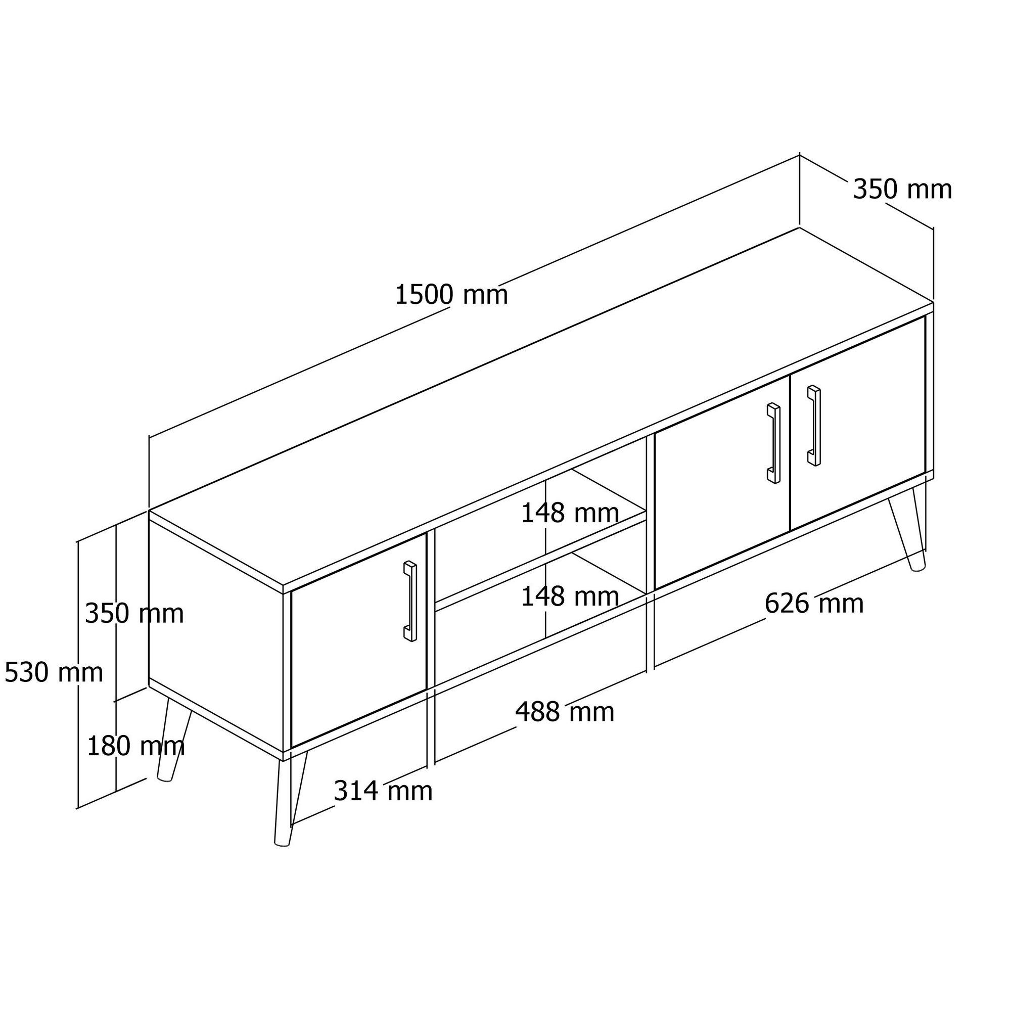 Comoda tv, Hanah Home, pal melaminat, stejar alb, 150x34x52 cm — imaginea 6