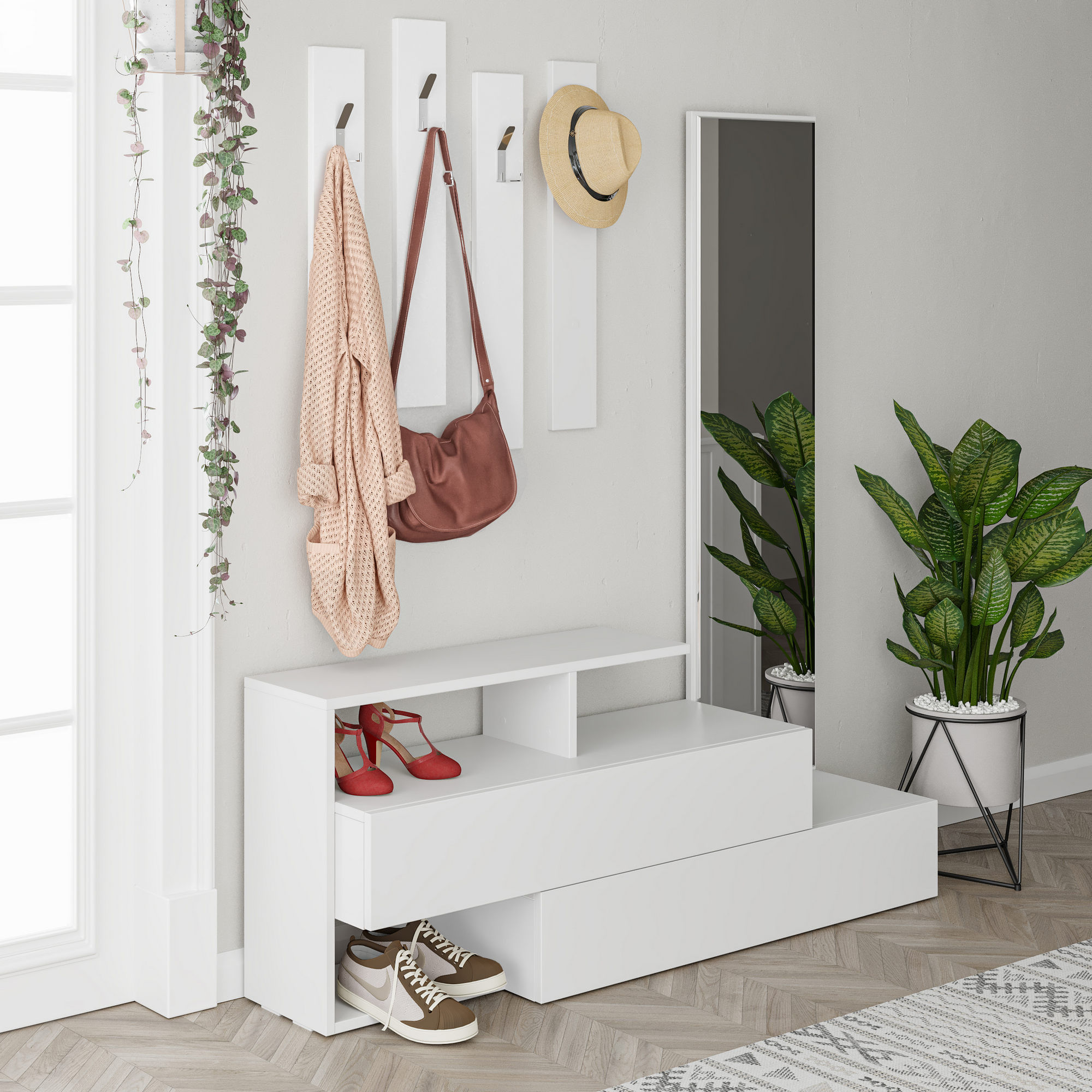 Cuier hol, Hanah Home, panou de particule melaminat, alb, 137x54.5x35 cm — imaginea 3