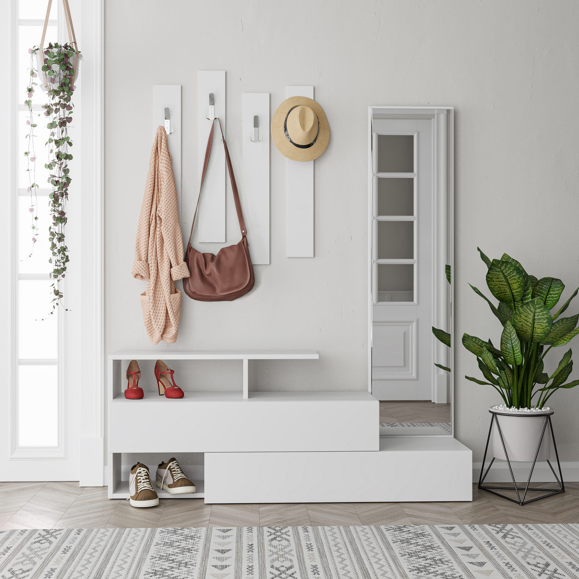 Cuier hol, Hanah Home, panou de particule melaminat, alb, 137x54.5x35 cm — imaginea 6