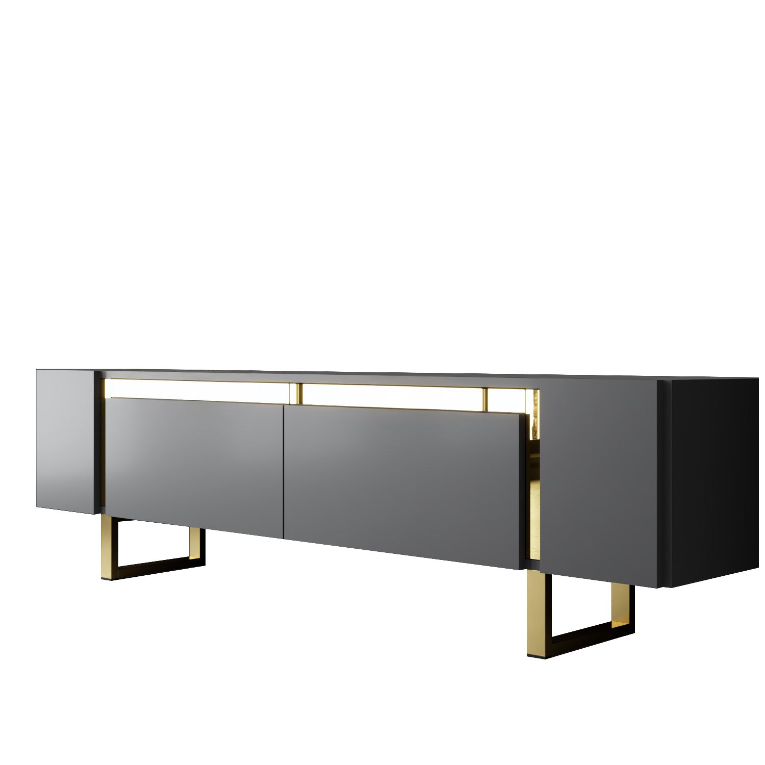 Comoda tv, Hanah Home, pal melaminat, antracit si auriu, 180x50x30 cm, 618BLY1269