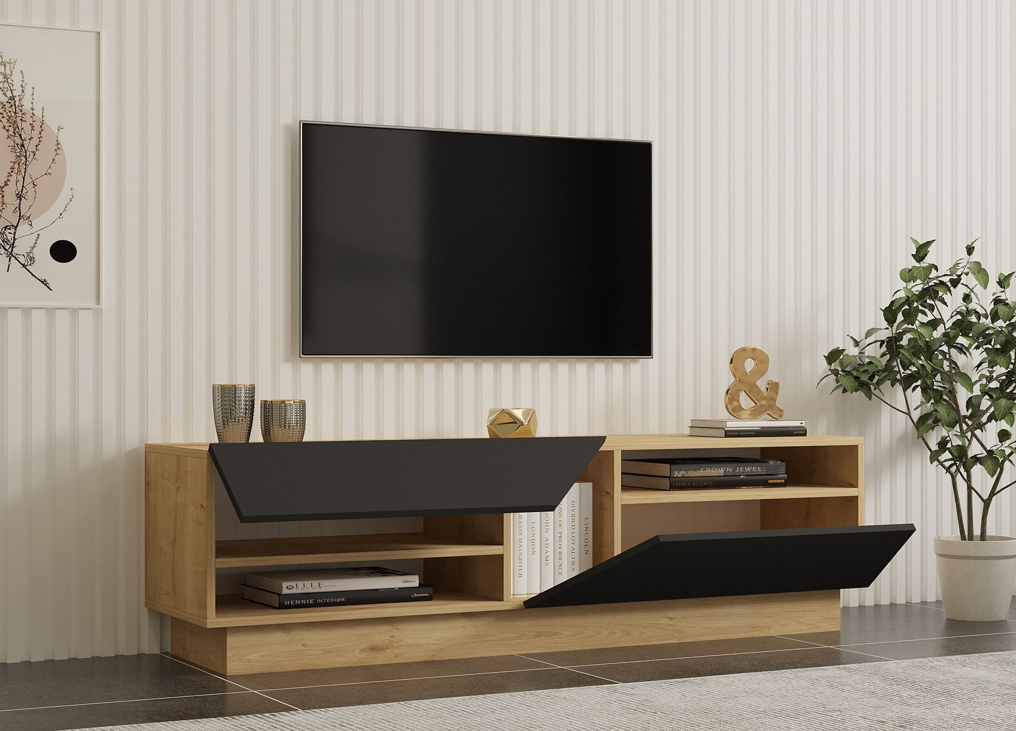 Comoda tv, Hanah Home, pal melaminat, safir antracit, 160x45x40 cm — imaginea 3