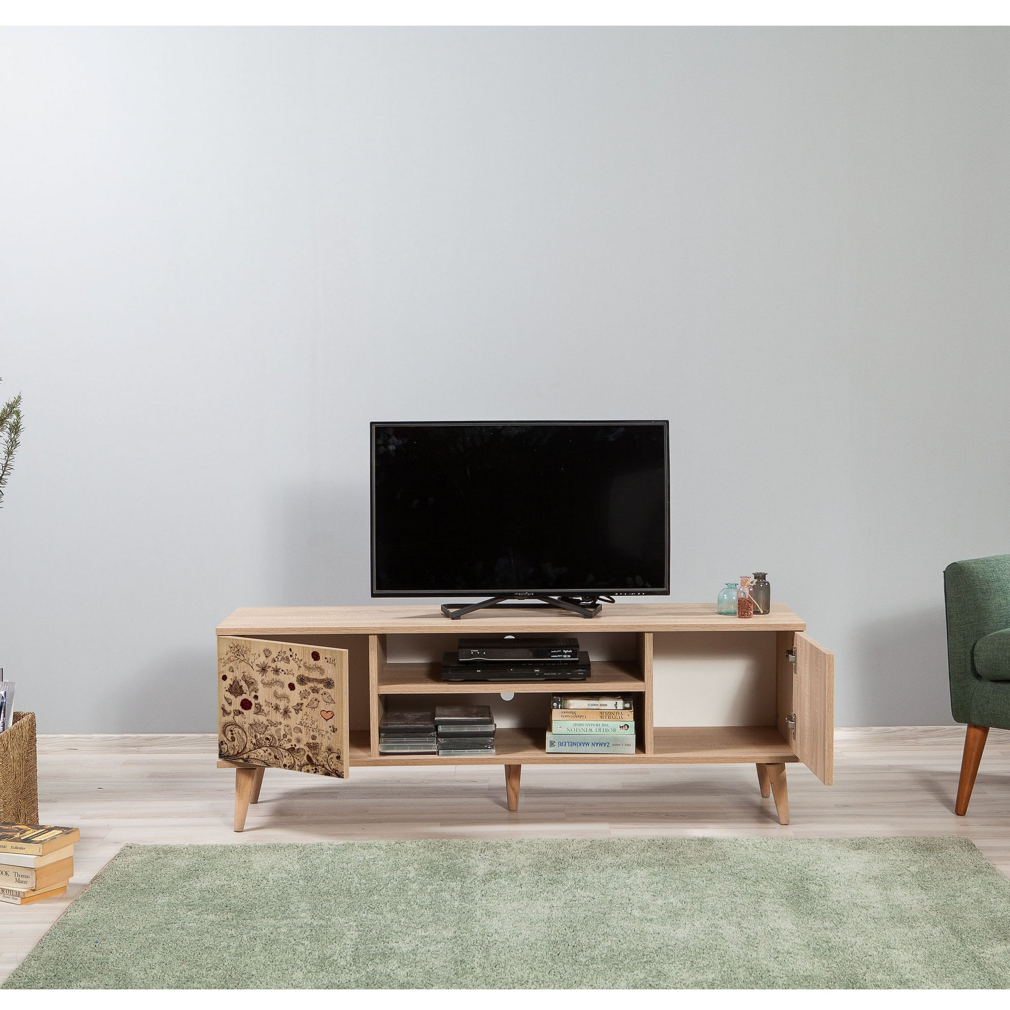 Comoda tv, Hanah Home, pal melaminat, stejar sonoma, 140x50x40 cm — imaginea 5