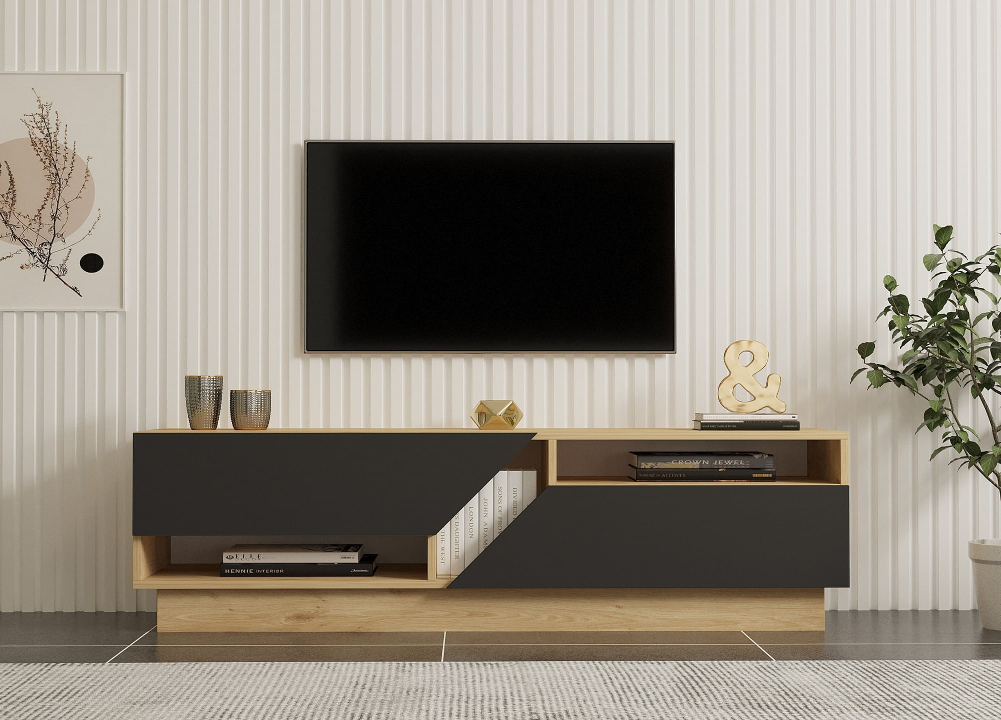 Comoda tv, Hanah Home, pal melaminat, safir antracit, 160x45x40 cm — imaginea 4