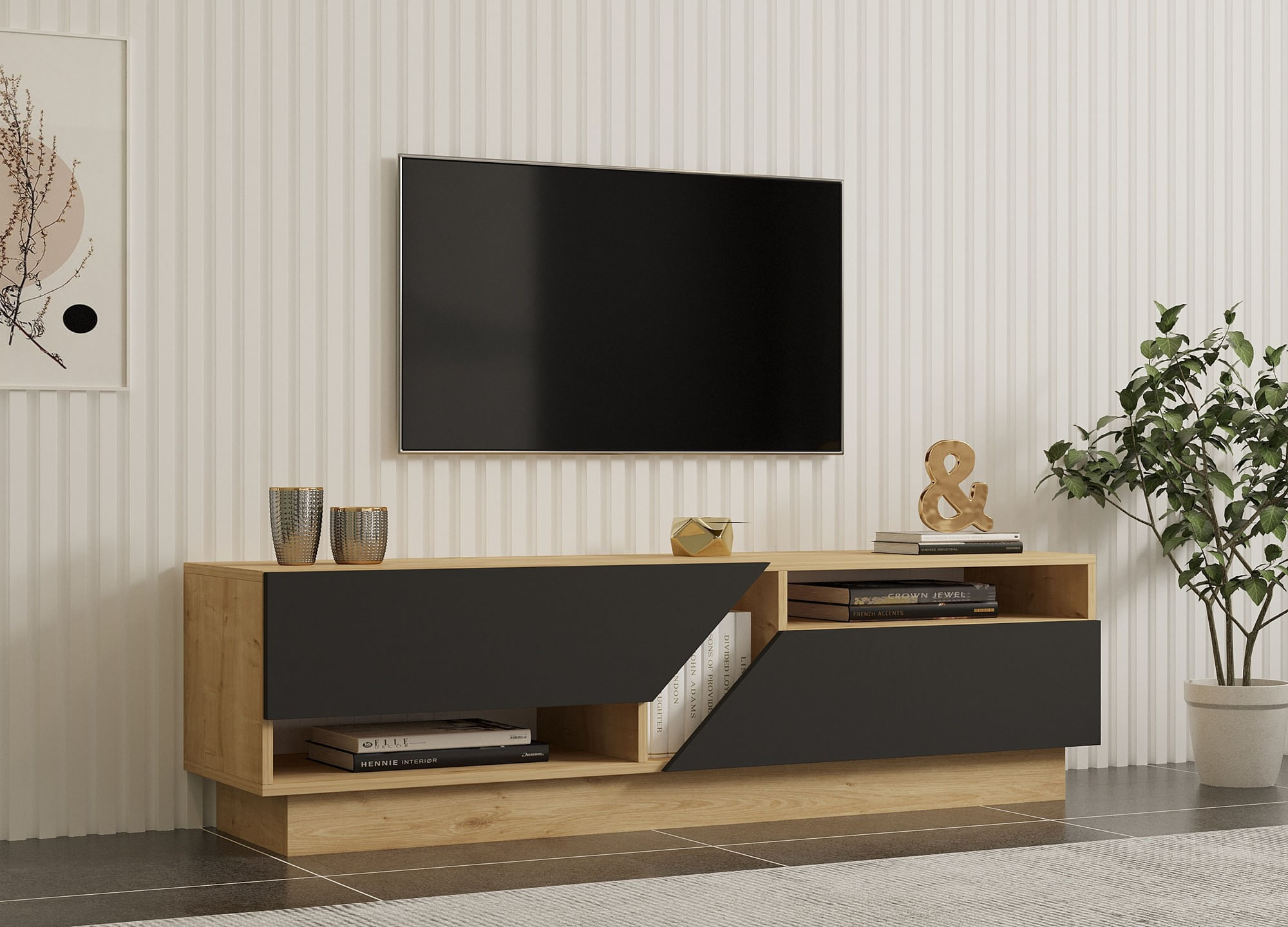 Comoda tv, Hanah Home, pal melaminat, safir antracit, 160x45x40 cm — imaginea 6